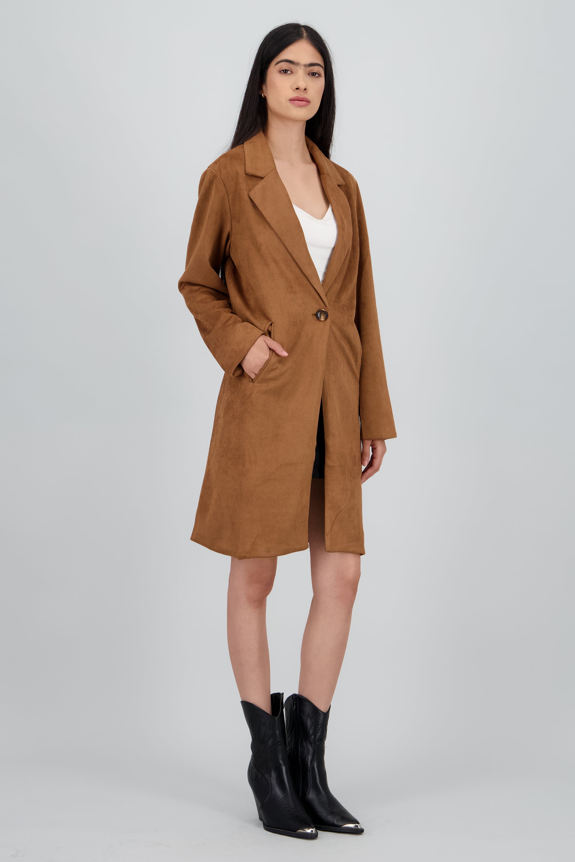 Abrigo liso suede CAMELLO