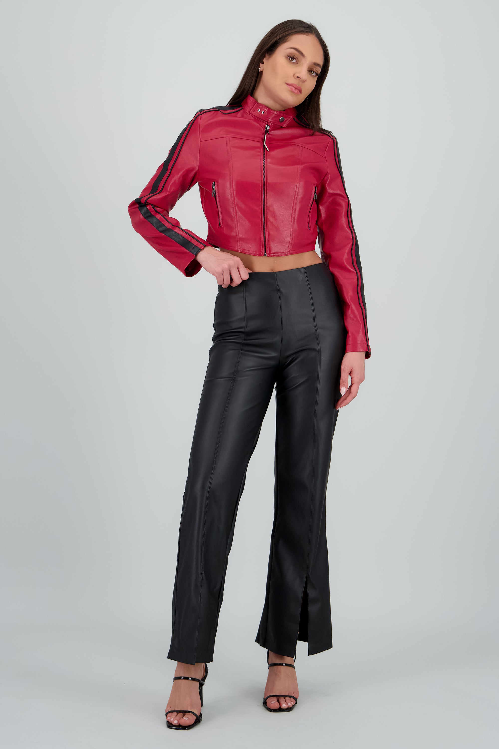 Pantalon pu detalle costura NEGRO