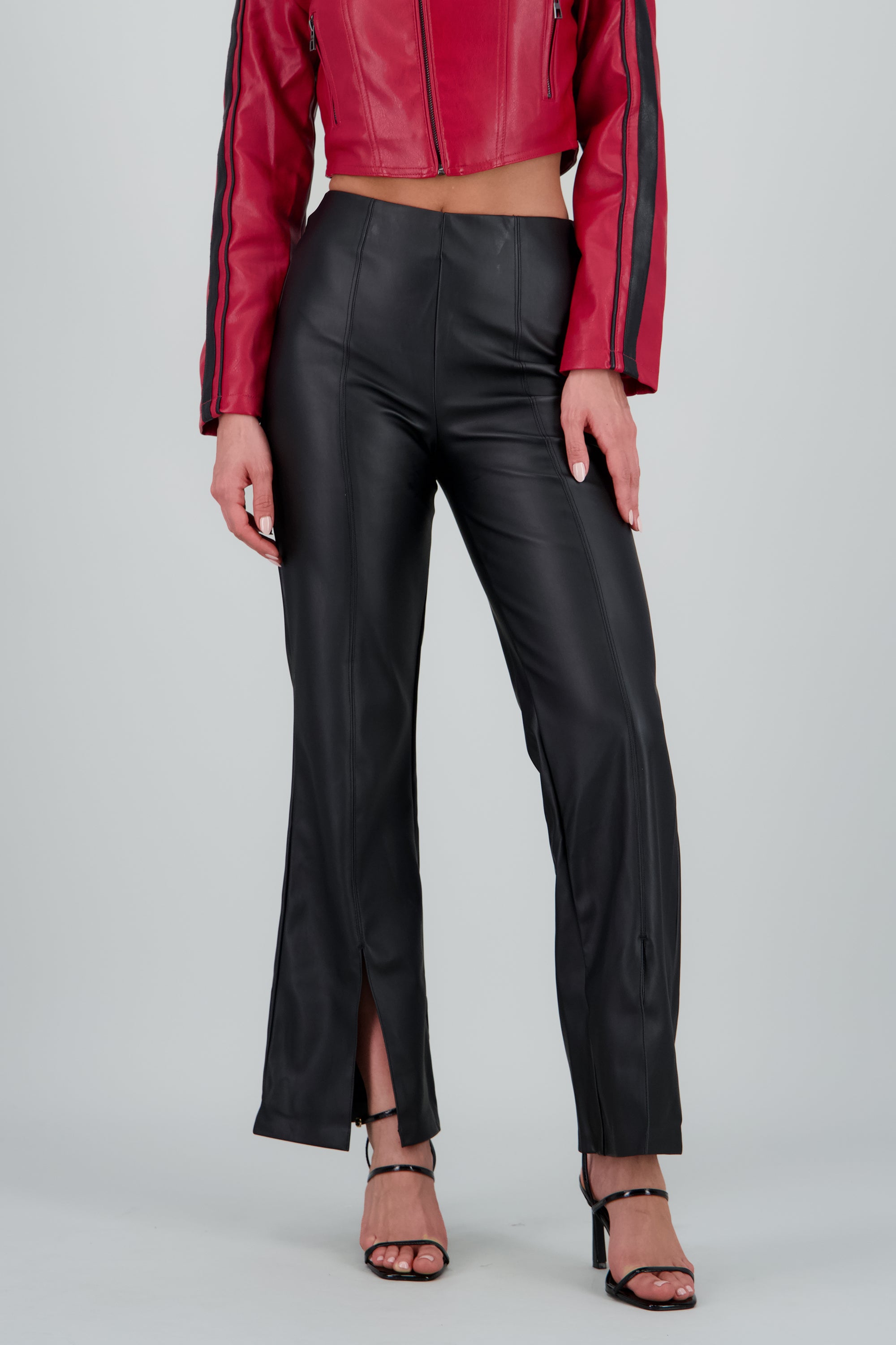 Pantalon pu detalle costura NEGRO