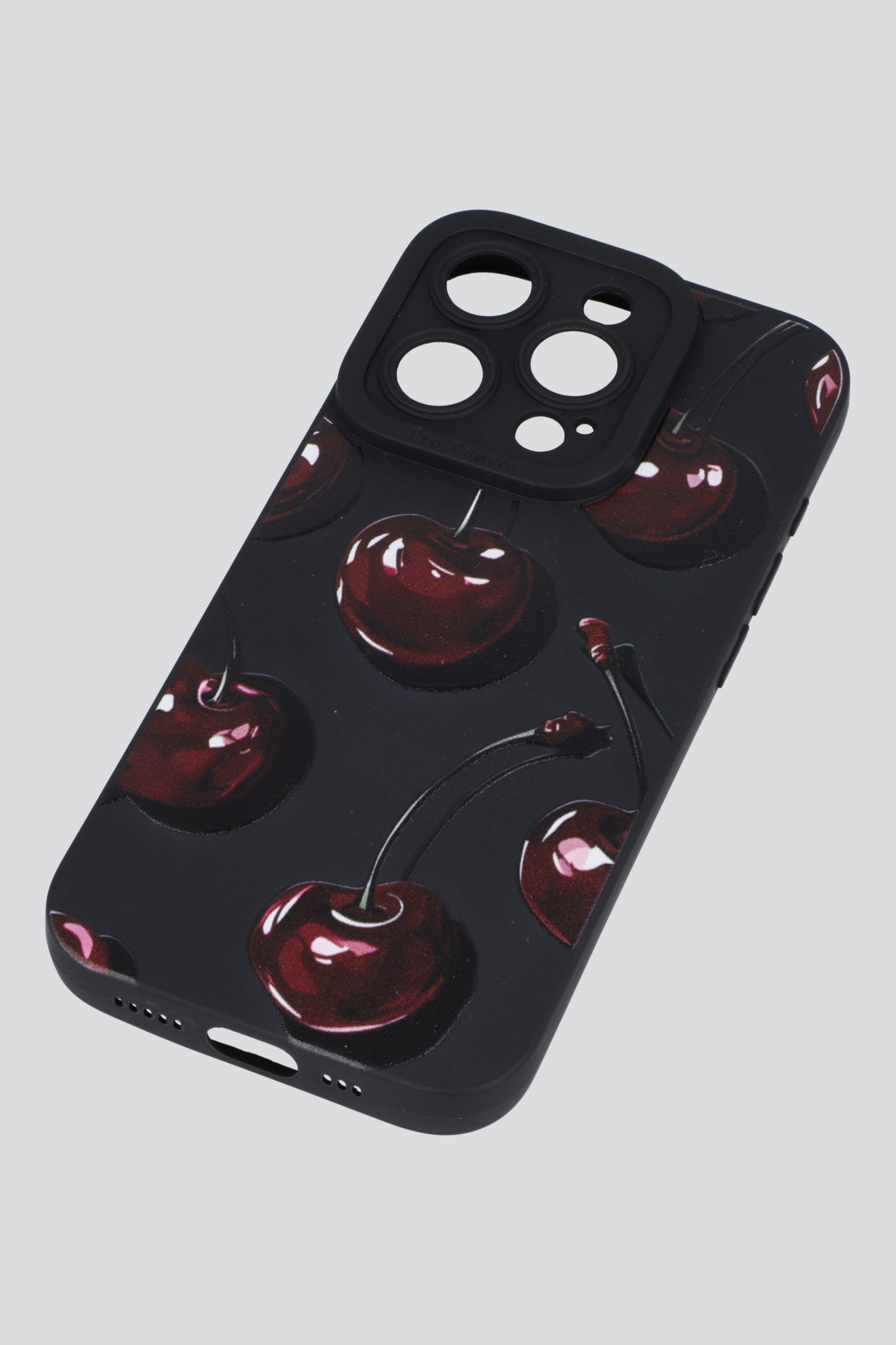 Funda iph 15 pro black cherries NEGRO