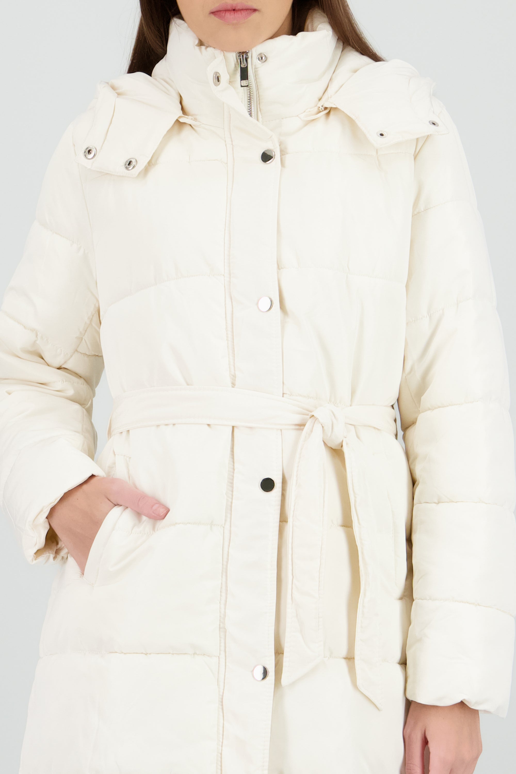 Chamarra larga detalle gorro BLANCO
