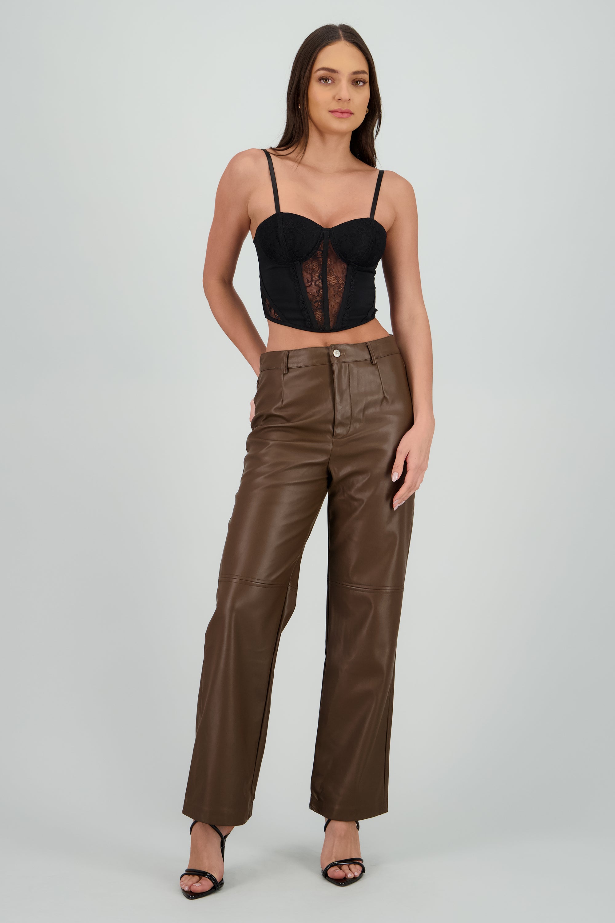 Pantalon pu liso CHOCOLATE
