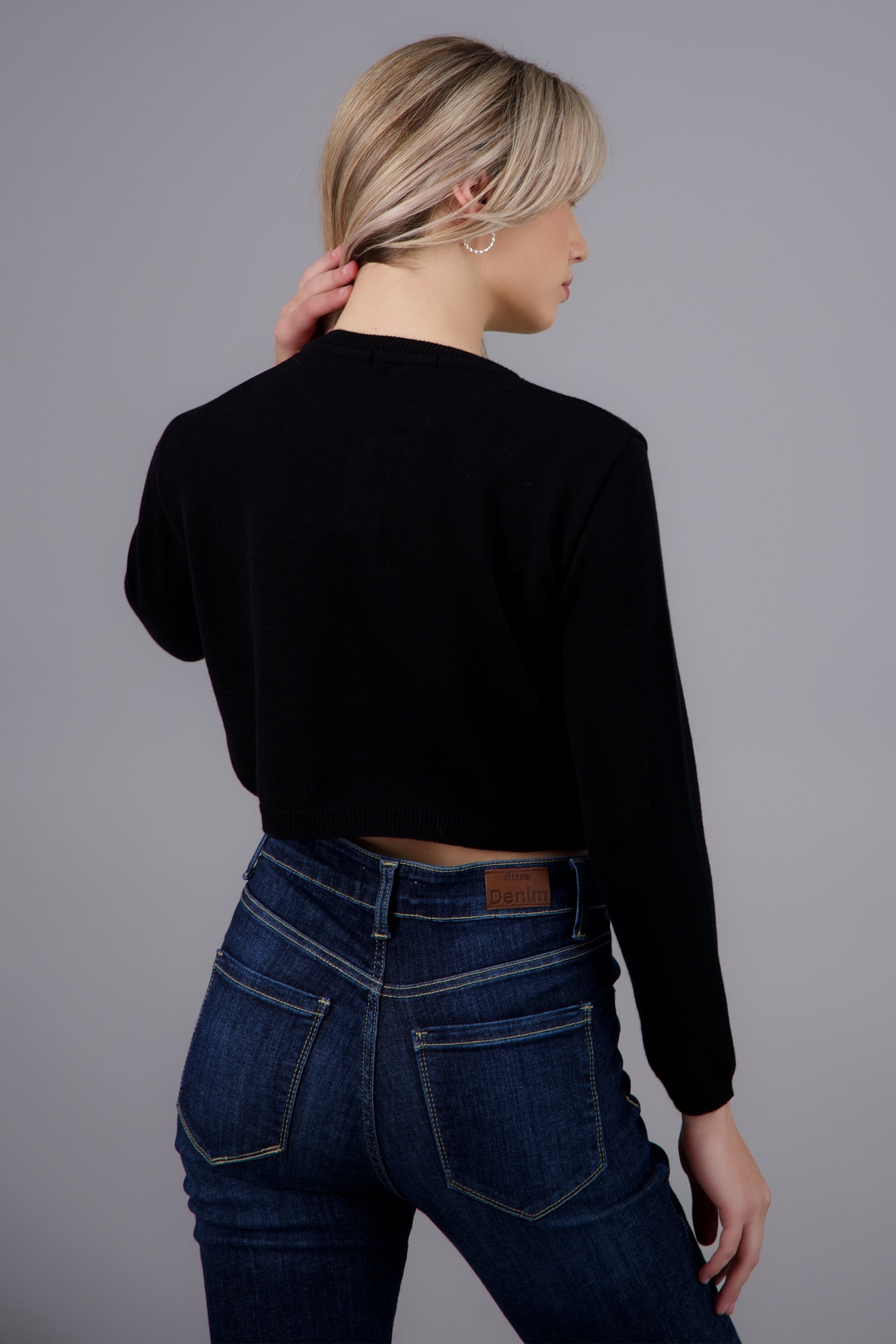 Cardigan detalle de bordado moños NEGRO