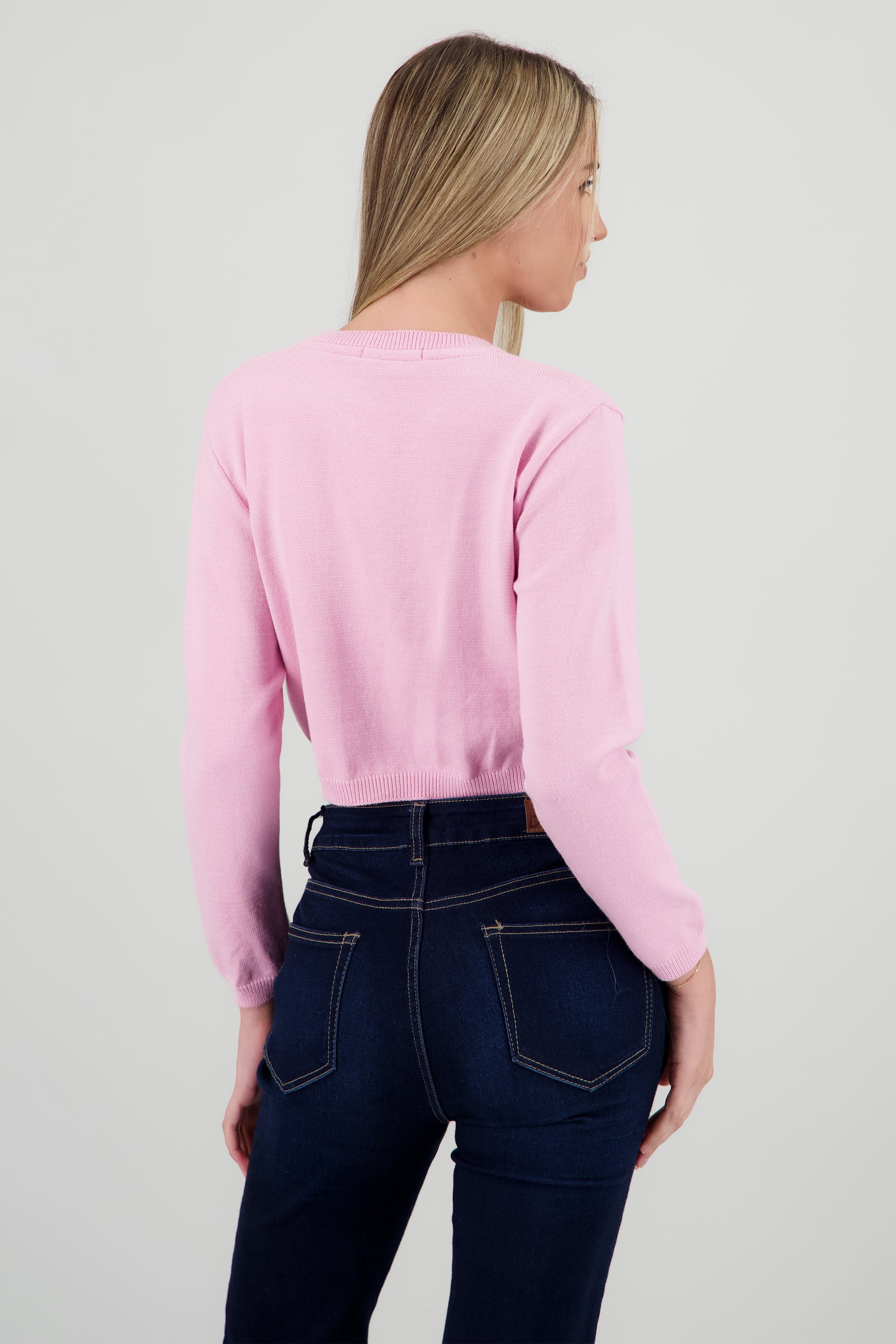 Cardigan detalle de bordado moños ROSA PASTEL