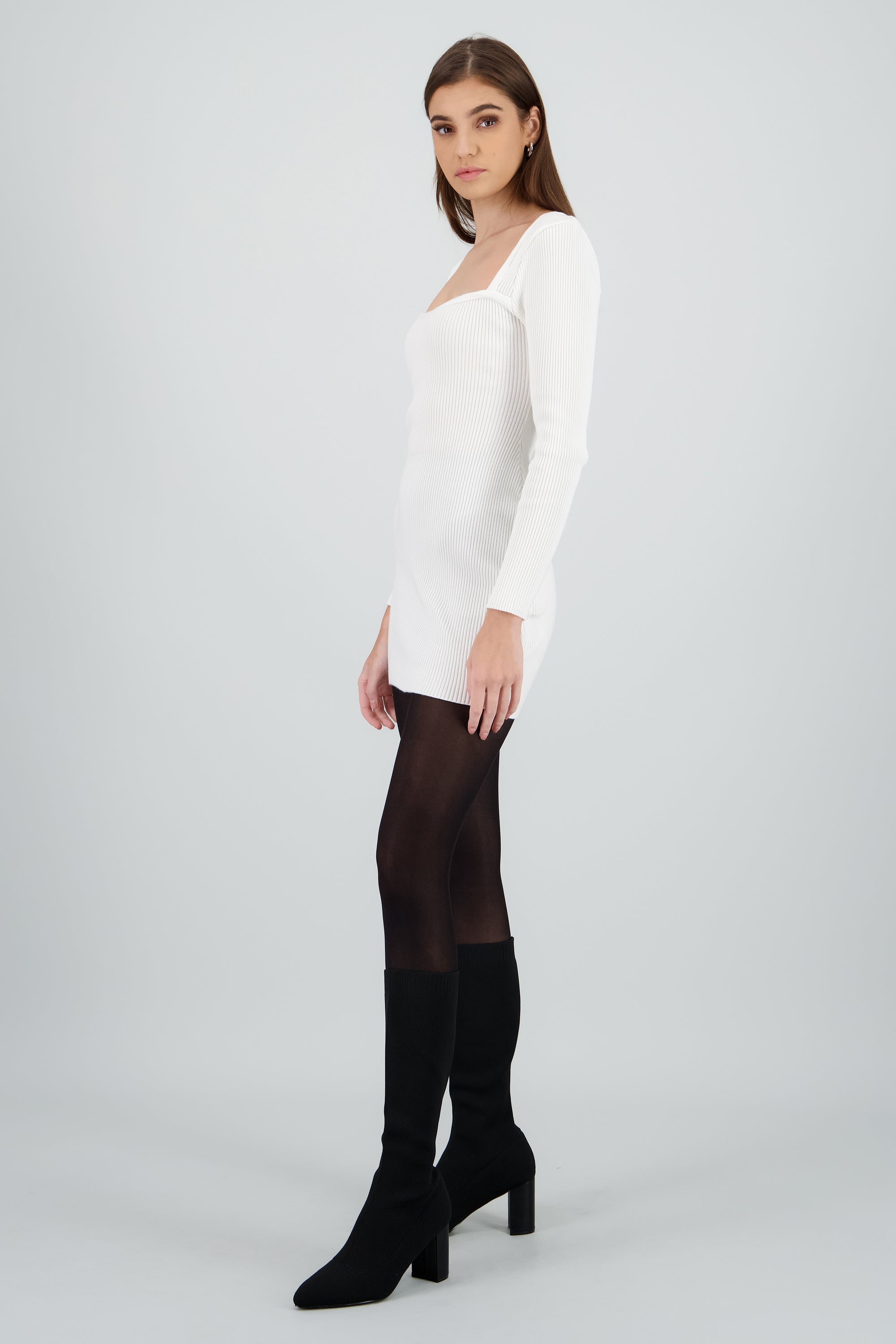 Vestido mini manga larga escote corazon BLANCO