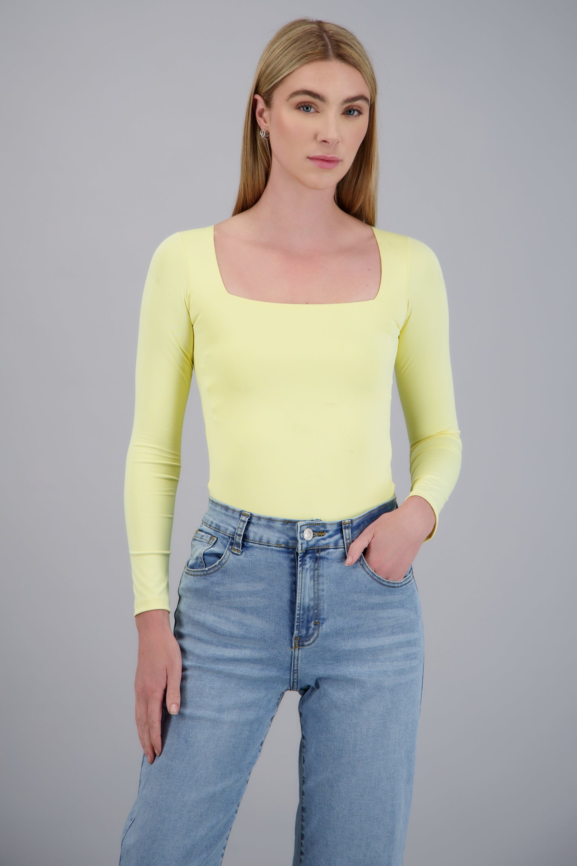 Body escote cuadrado manga larga AMARILLO PASTEL