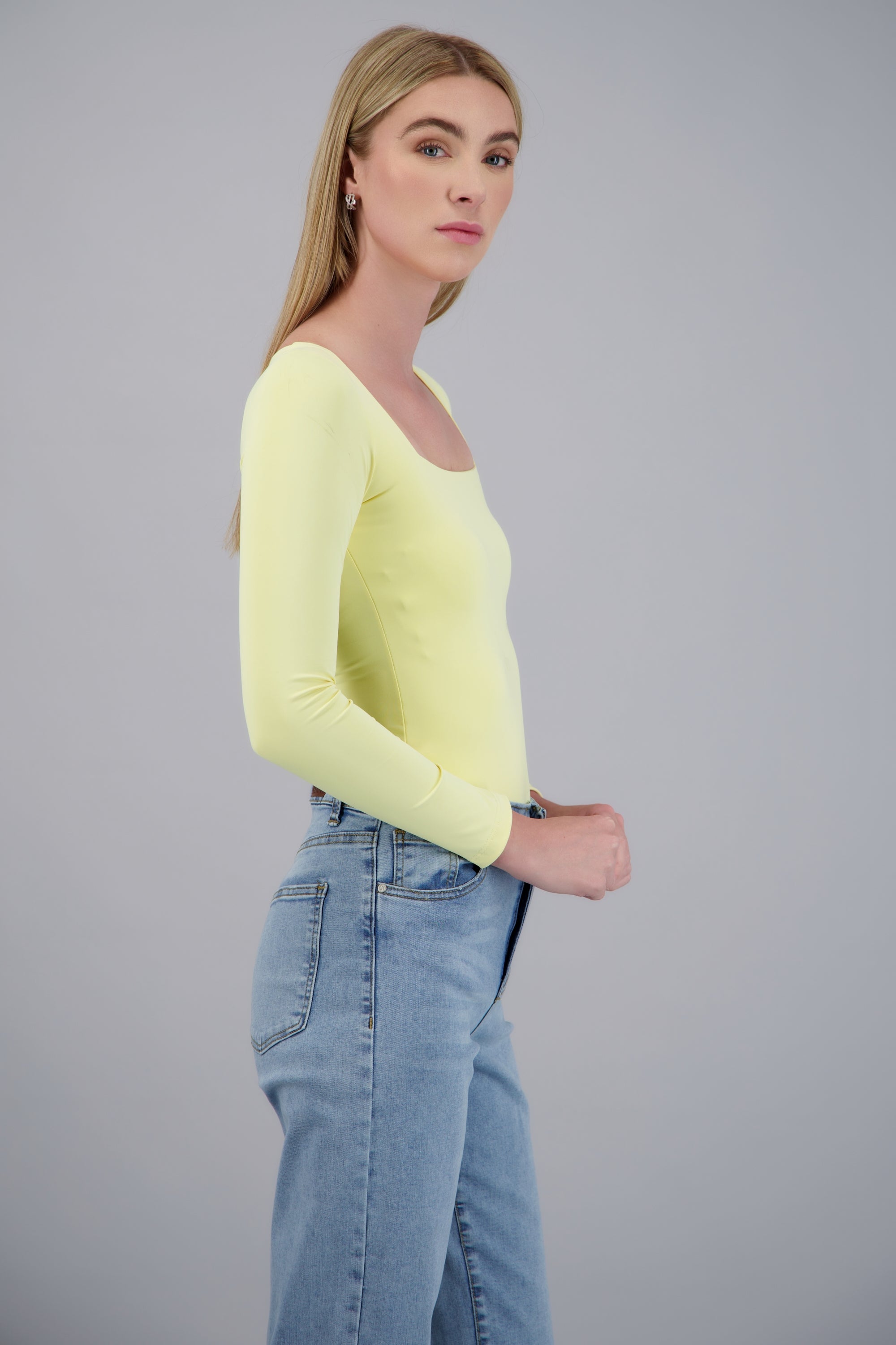 Body escote cuadrado manga larga AMARILLO PASTEL