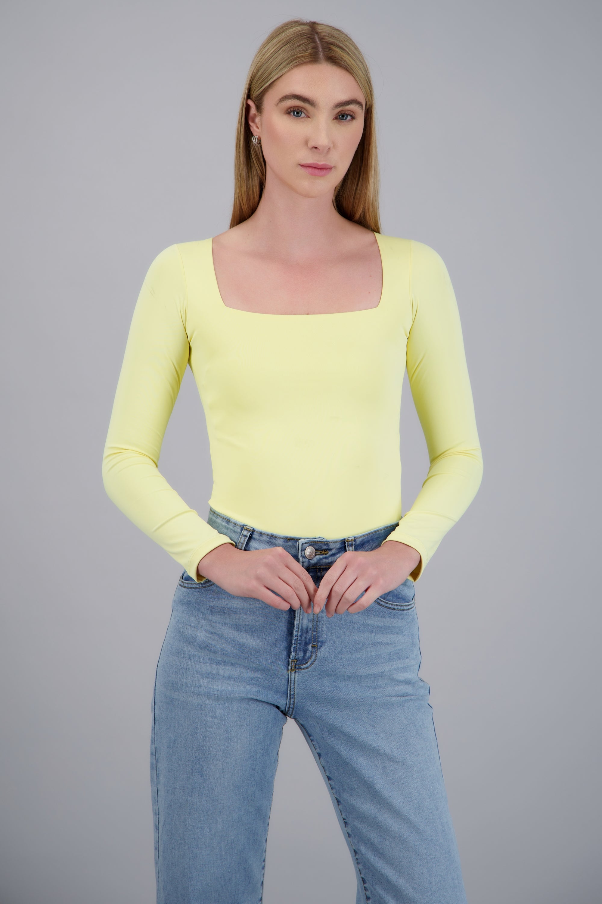 Body escote cuadrado manga larga AMARILLO PASTEL