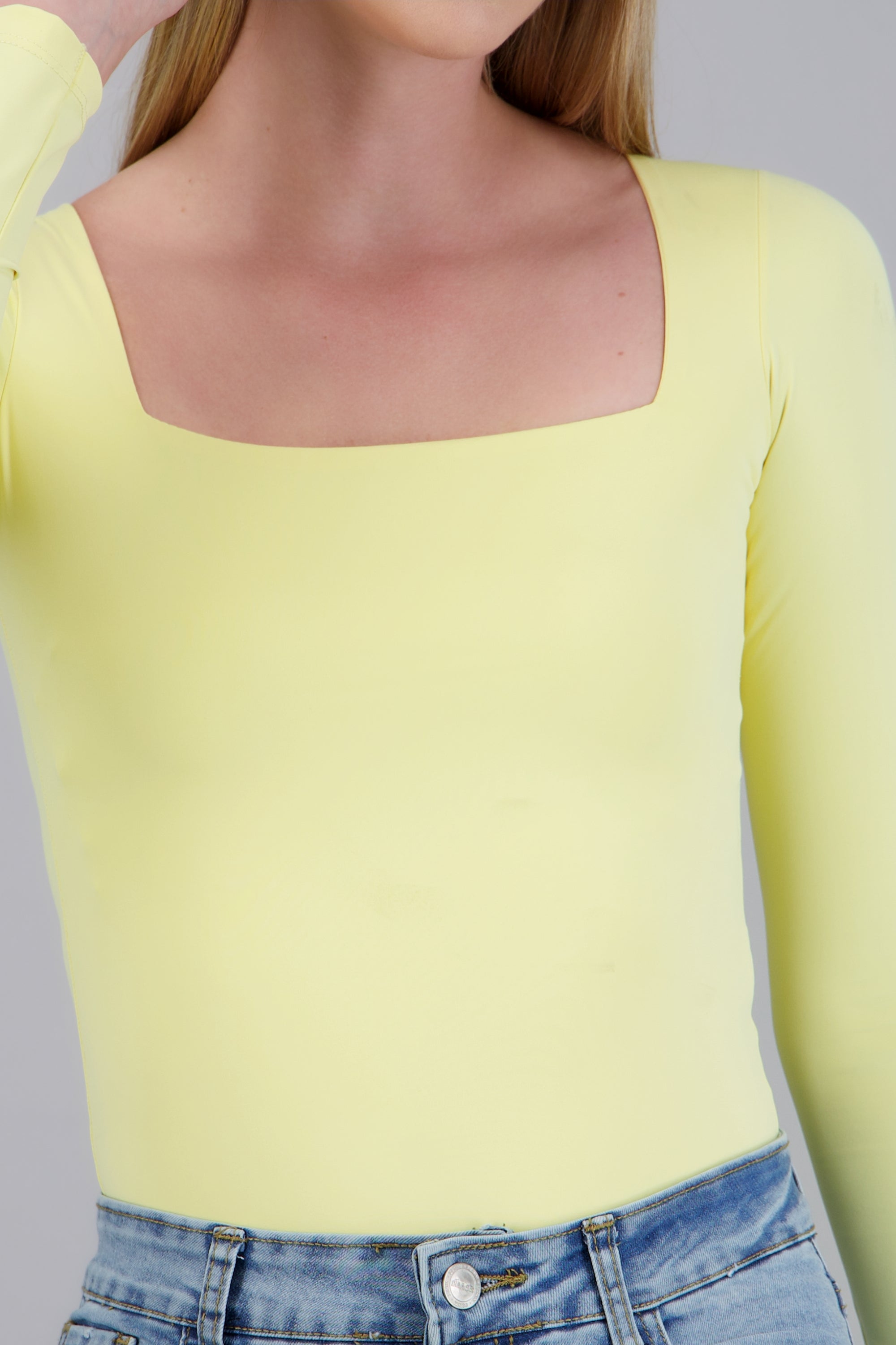 Body escote cuadrado manga larga AMARILLO PASTEL
