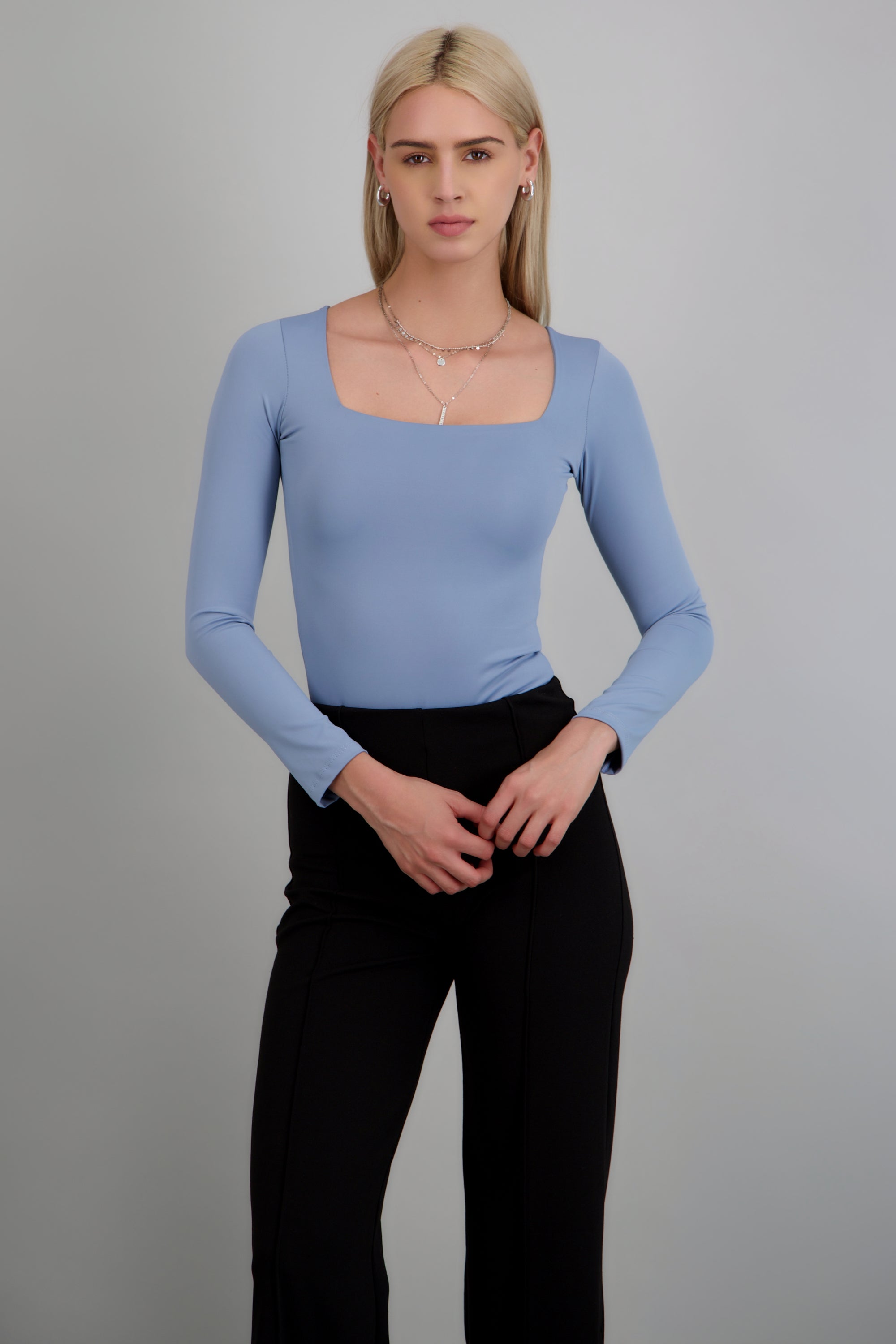 Body escote cuadrado manga larga AZUL