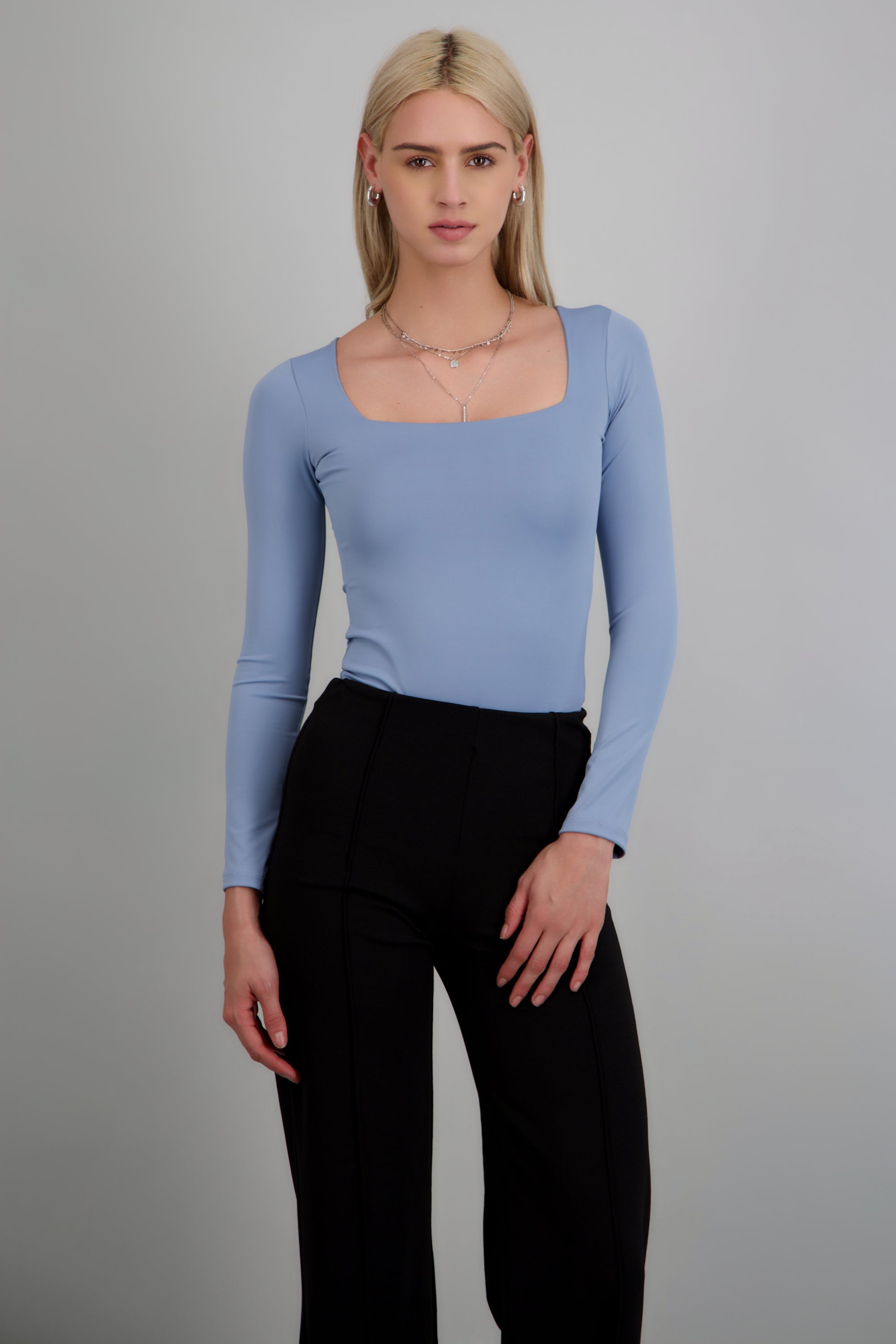 Body escote cuadrado manga larga AZUL