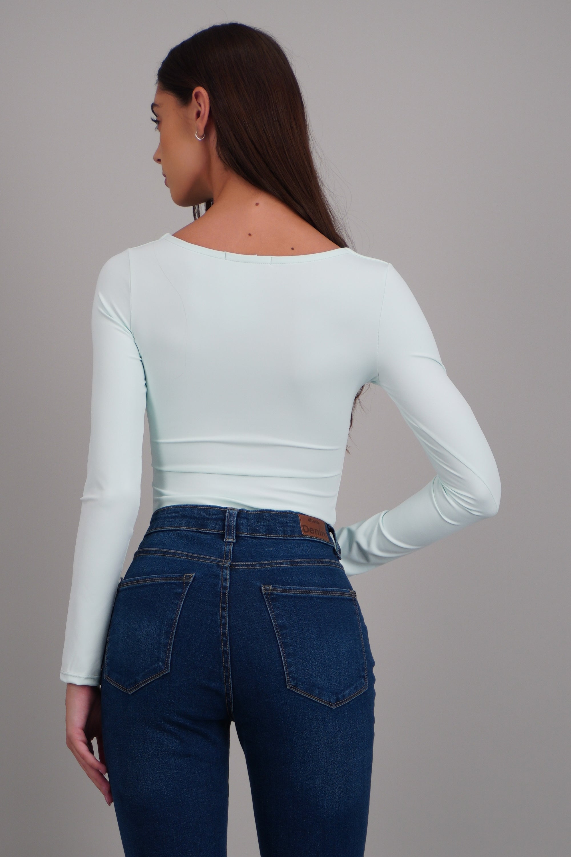 Body escote cuadrado manga larga TURQUESA