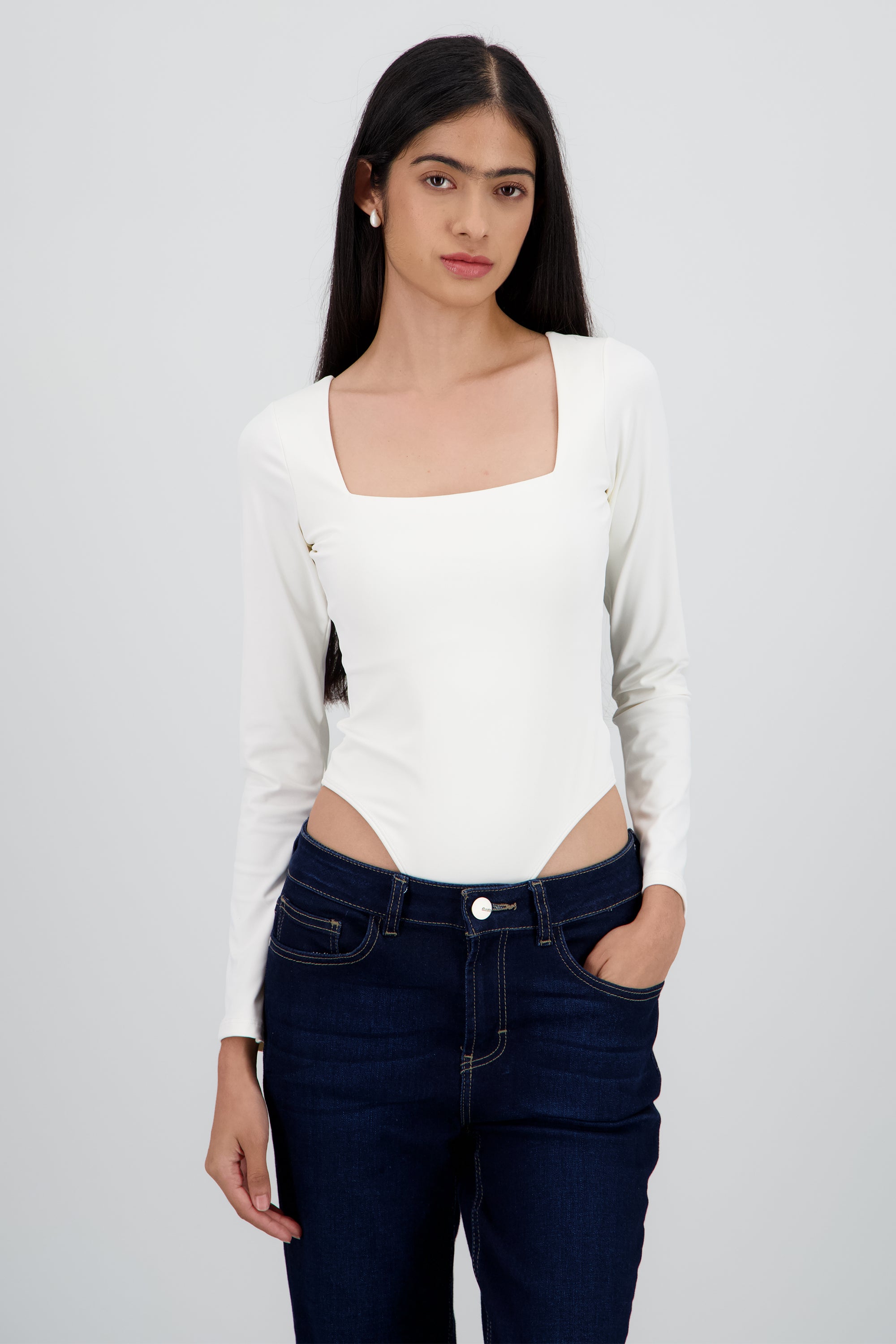 Body escote cuadrado manga larga BLANCO