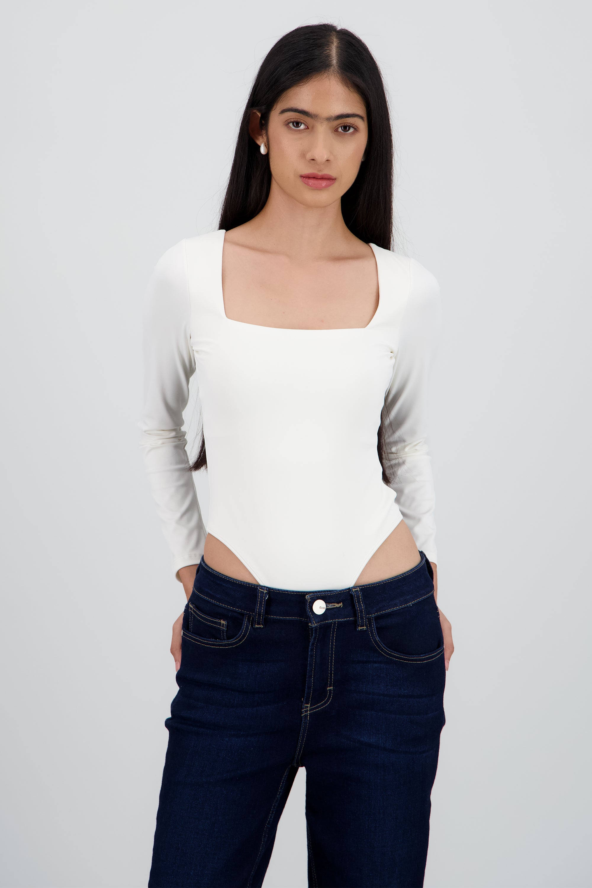 Body escote cuadrado manga larga BLANCO