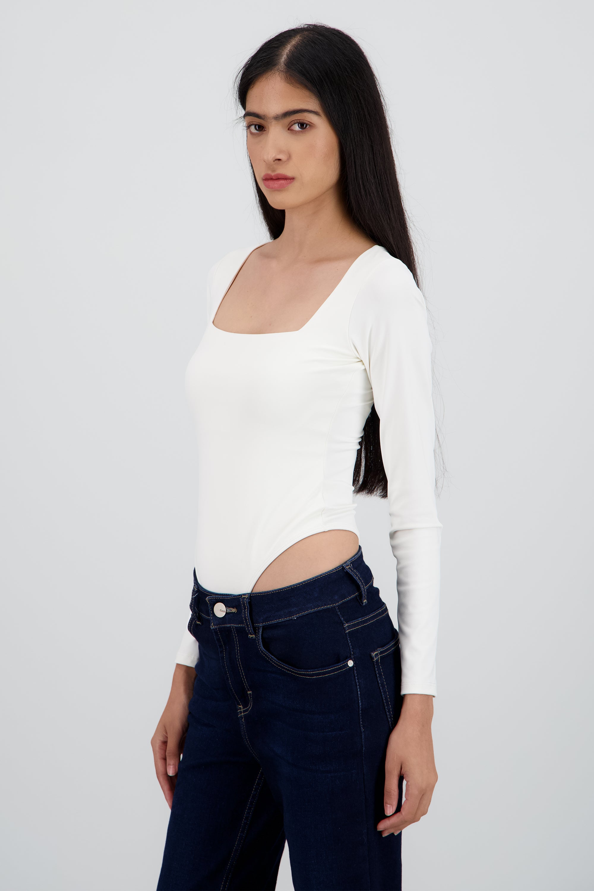 Body escote cuadrado manga larga BLANCO