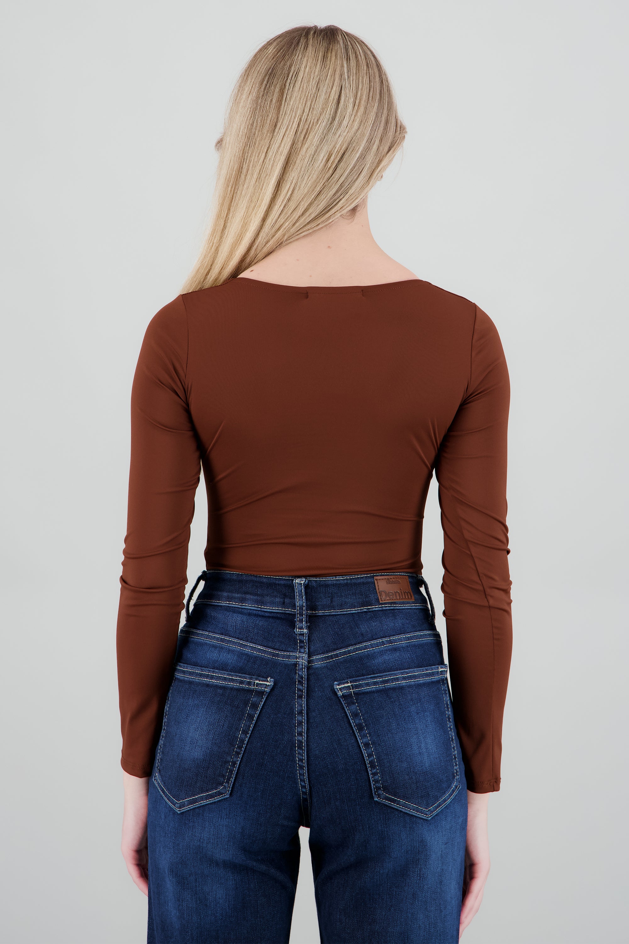 Body escote cuadrado manga larga CHOCOLATE