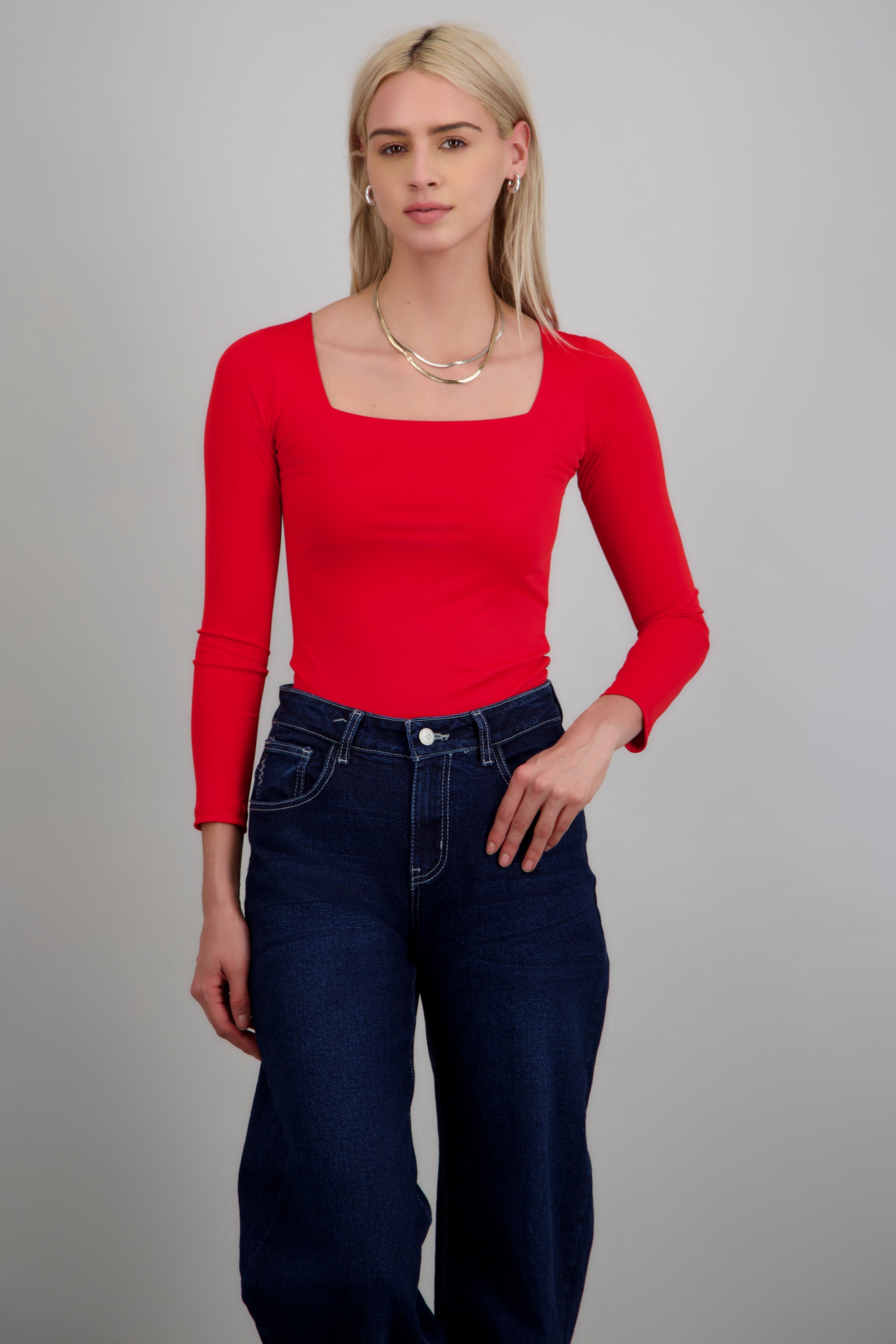Body escote cuadrado manga larga ROJO QUEMADO