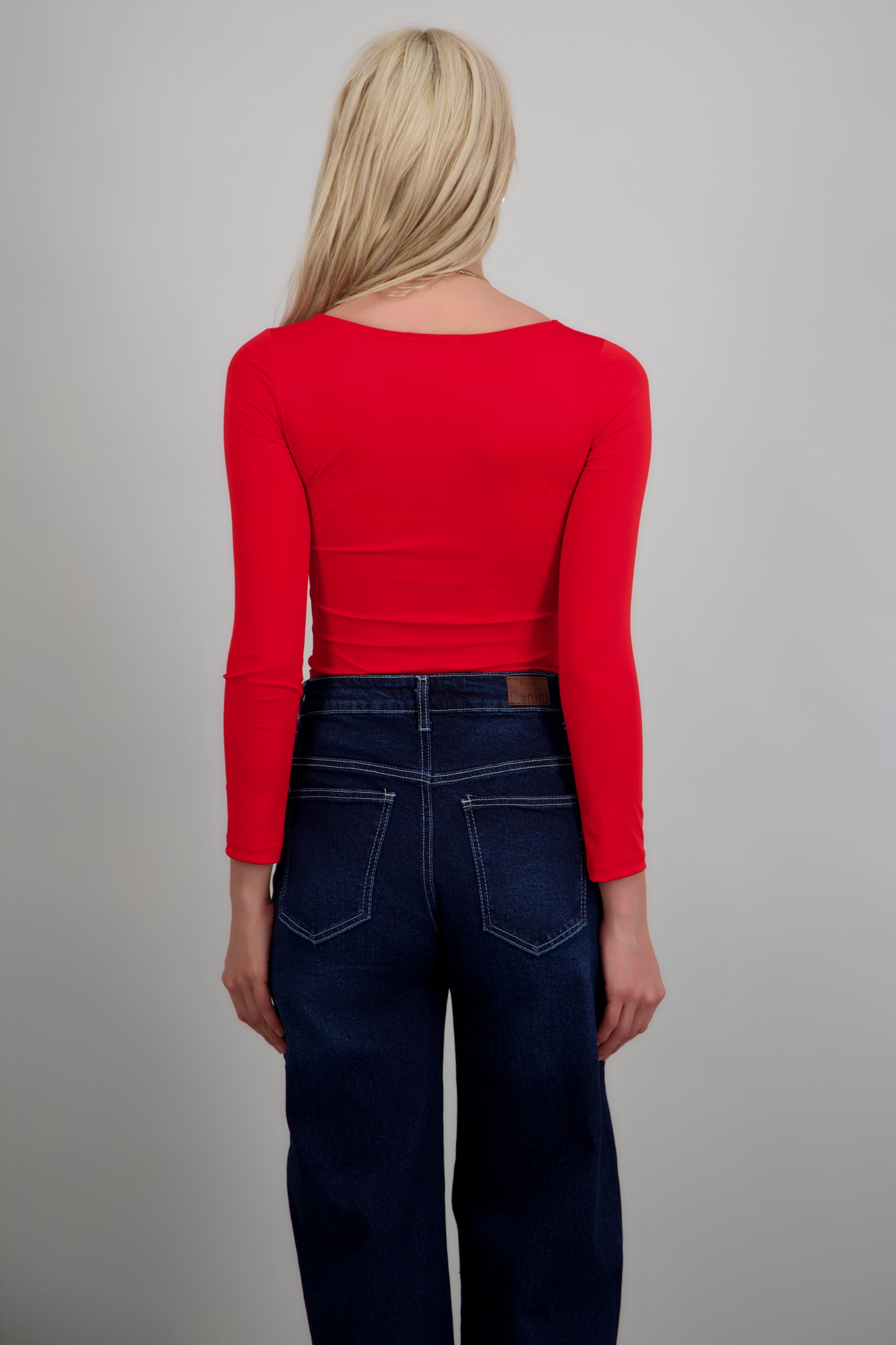 Body escote cuadrado manga larga ROJO QUEMADO
