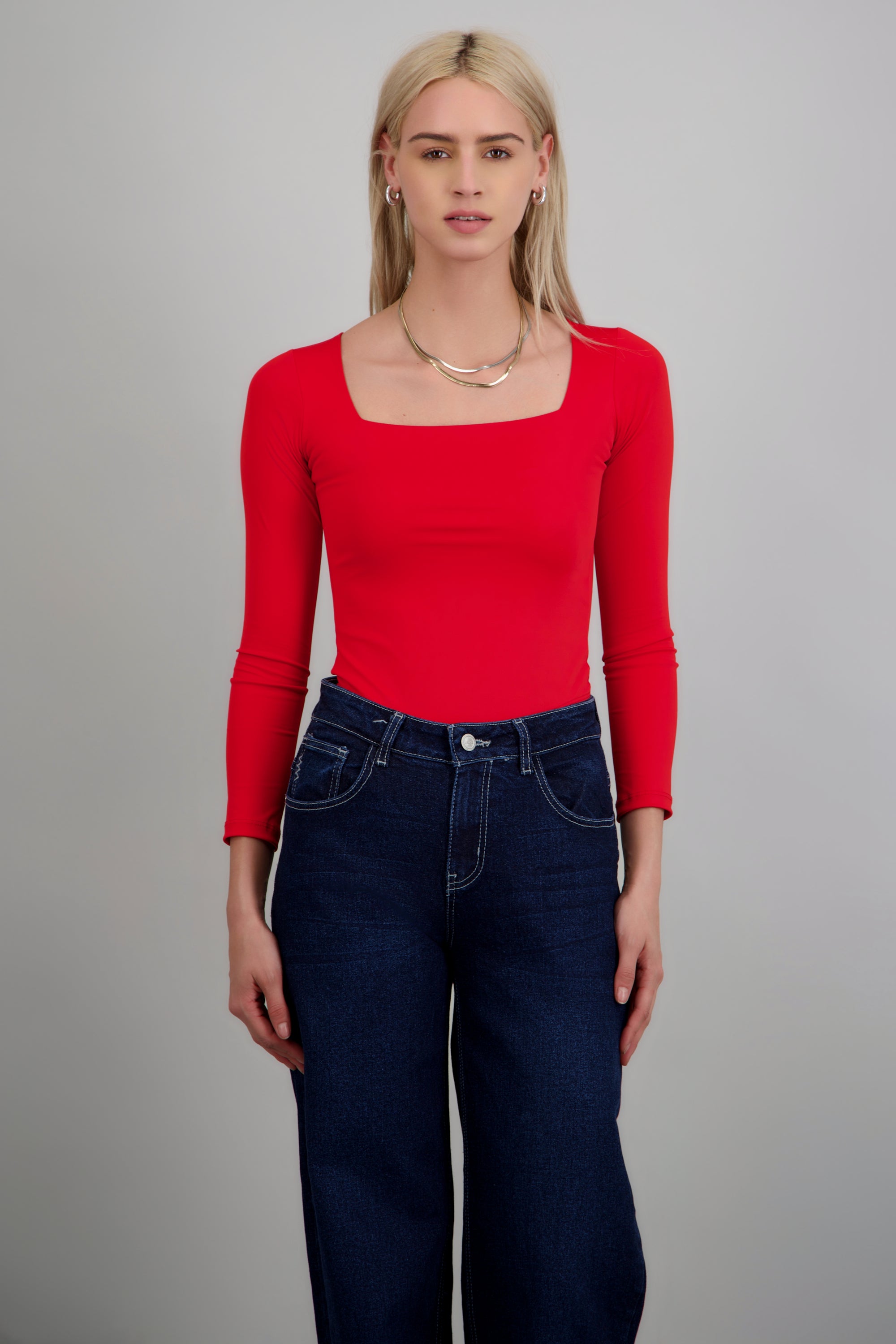 Body escote cuadrado manga larga ROJO QUEMADO