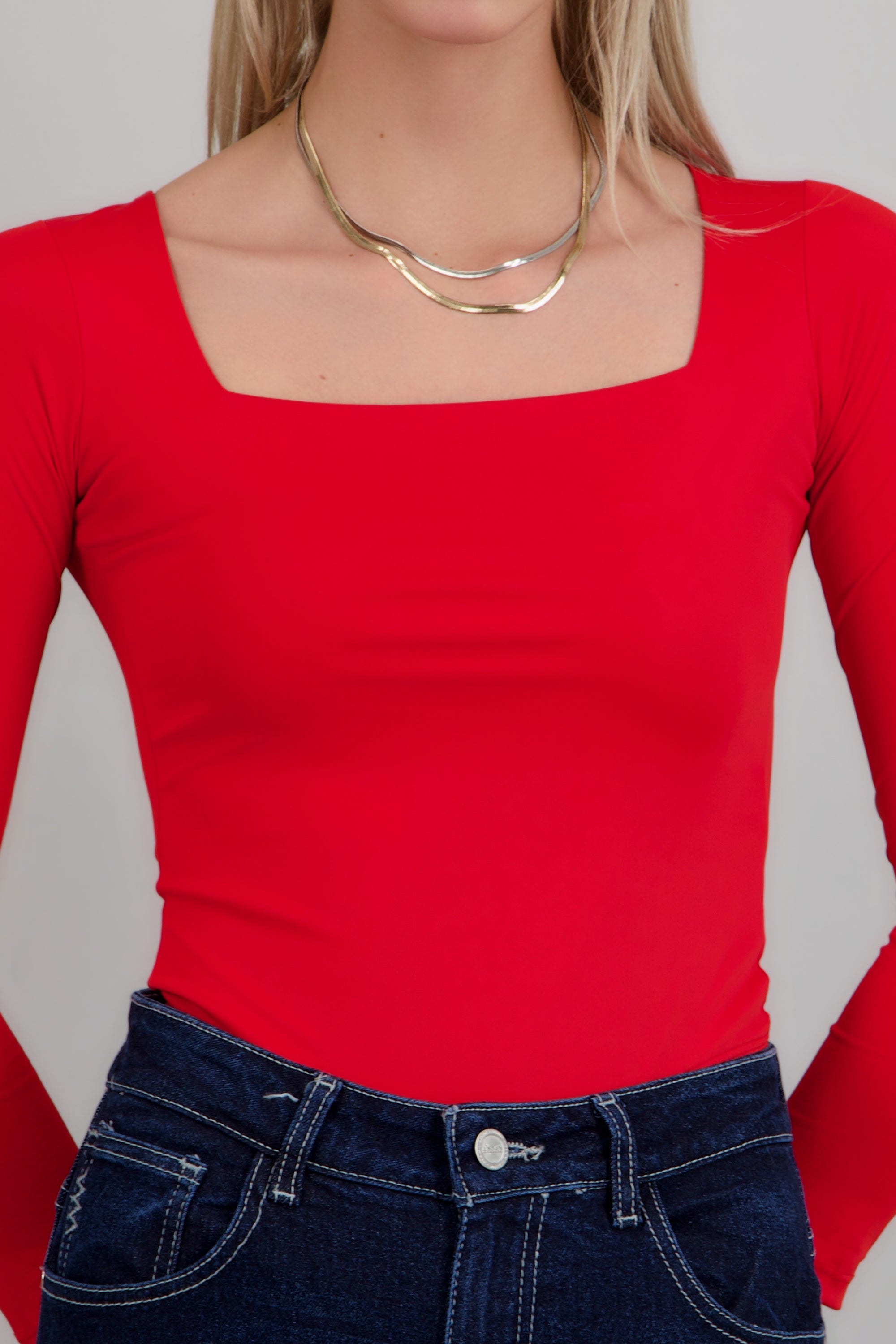 Body escote cuadrado manga larga ROJO QUEMADO