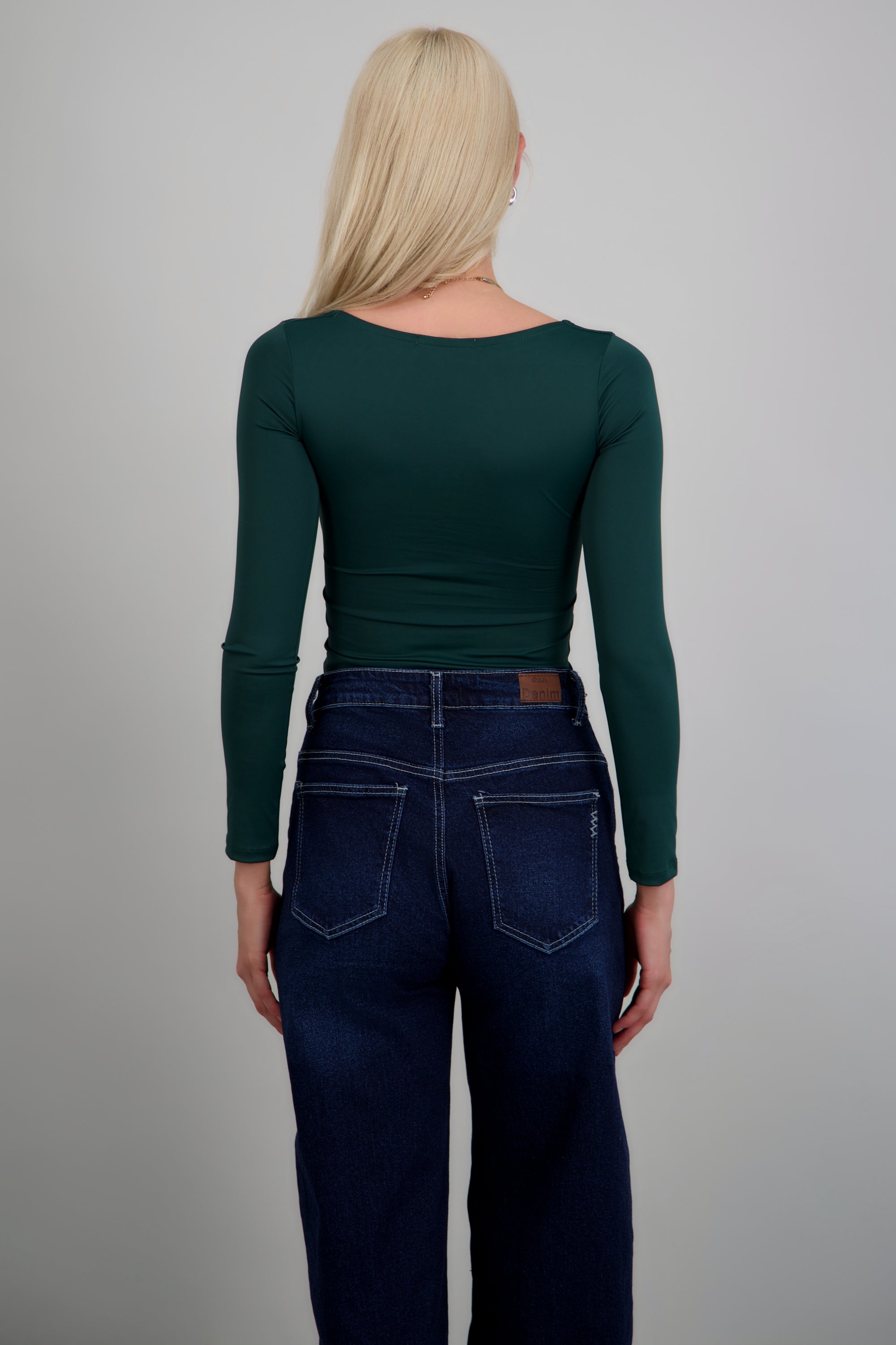 Body escote cuadrado manga larga VERDE CAZADOR