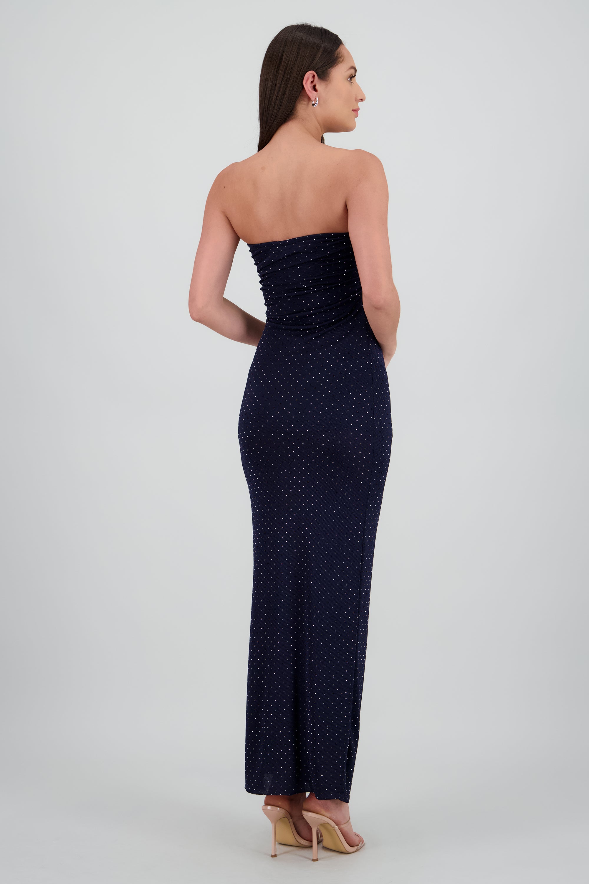 Vestido strapless detalle drapeado brillos MARINO