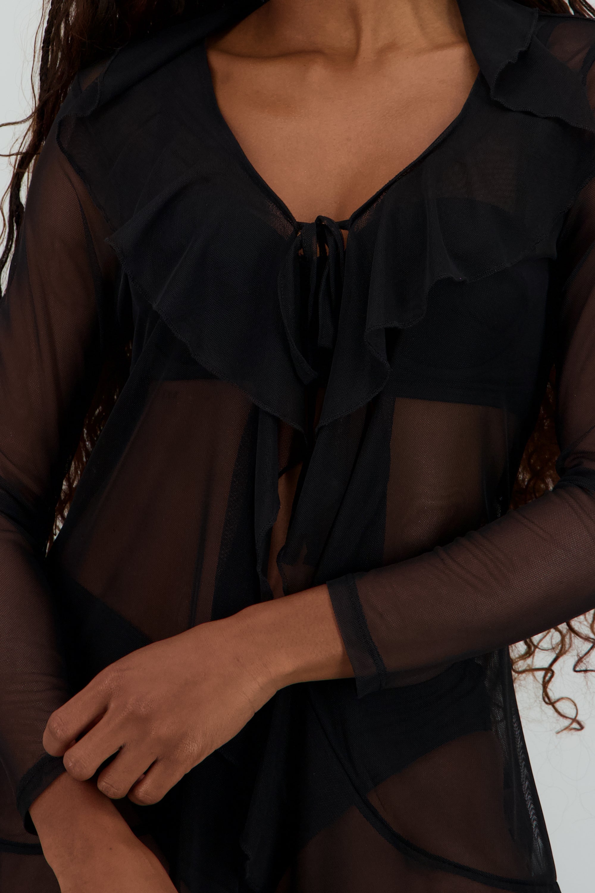 Blusa olanes manga larga mesh NEGRO