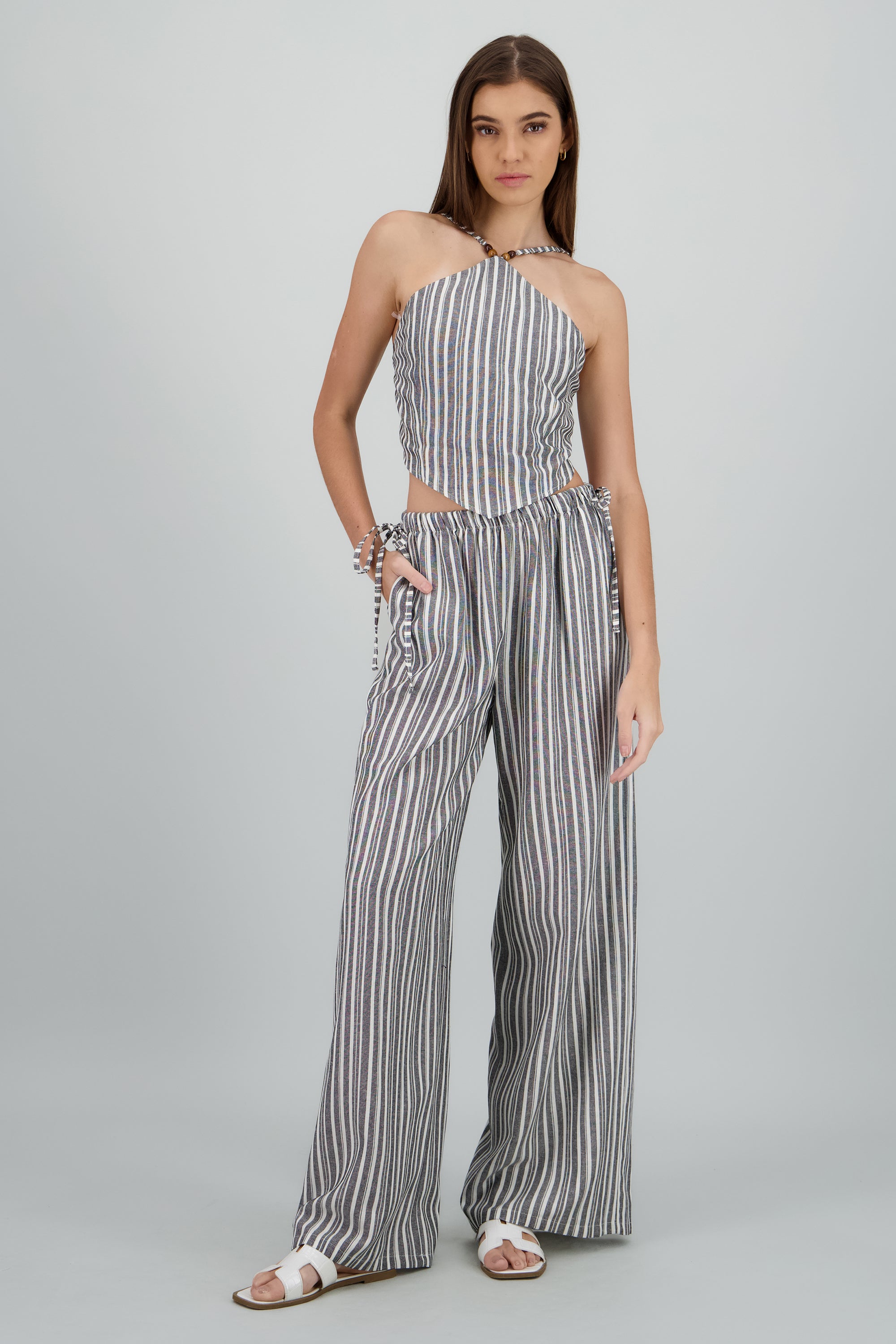 Pantalon amplio jareta lineas NEGRO COMBO