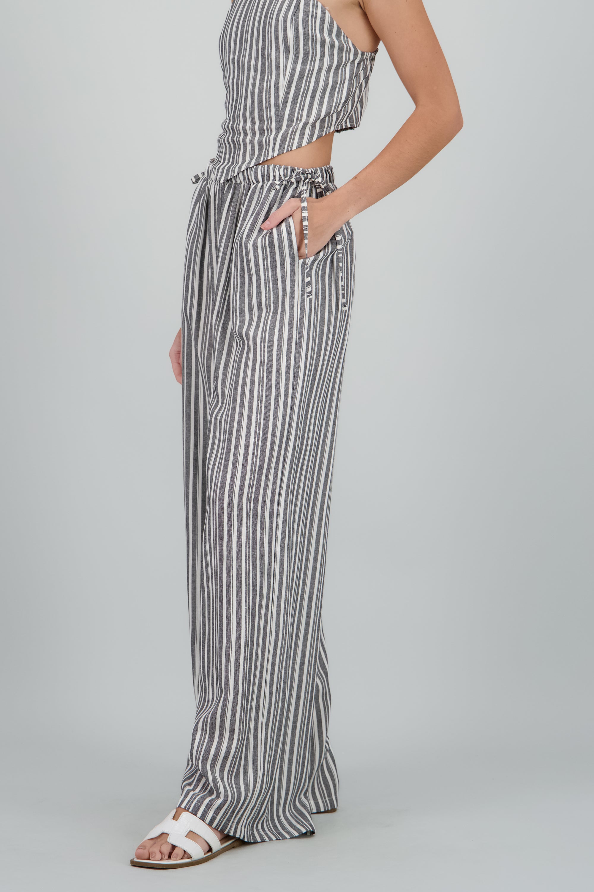 Pantalon amplio jareta lineas NEGRO COMBO