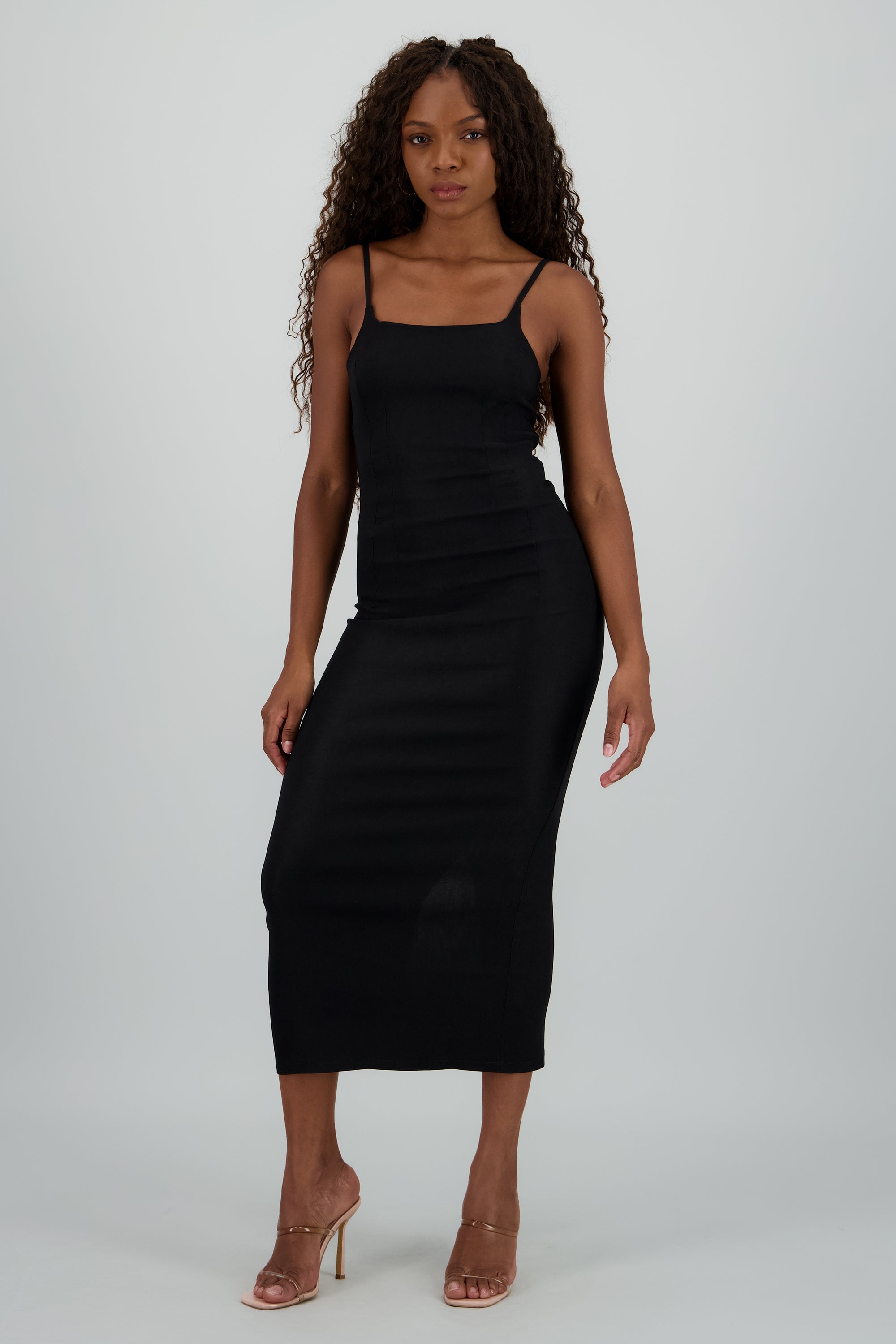 Vestido midi tirantes detalle cortes NEGRO