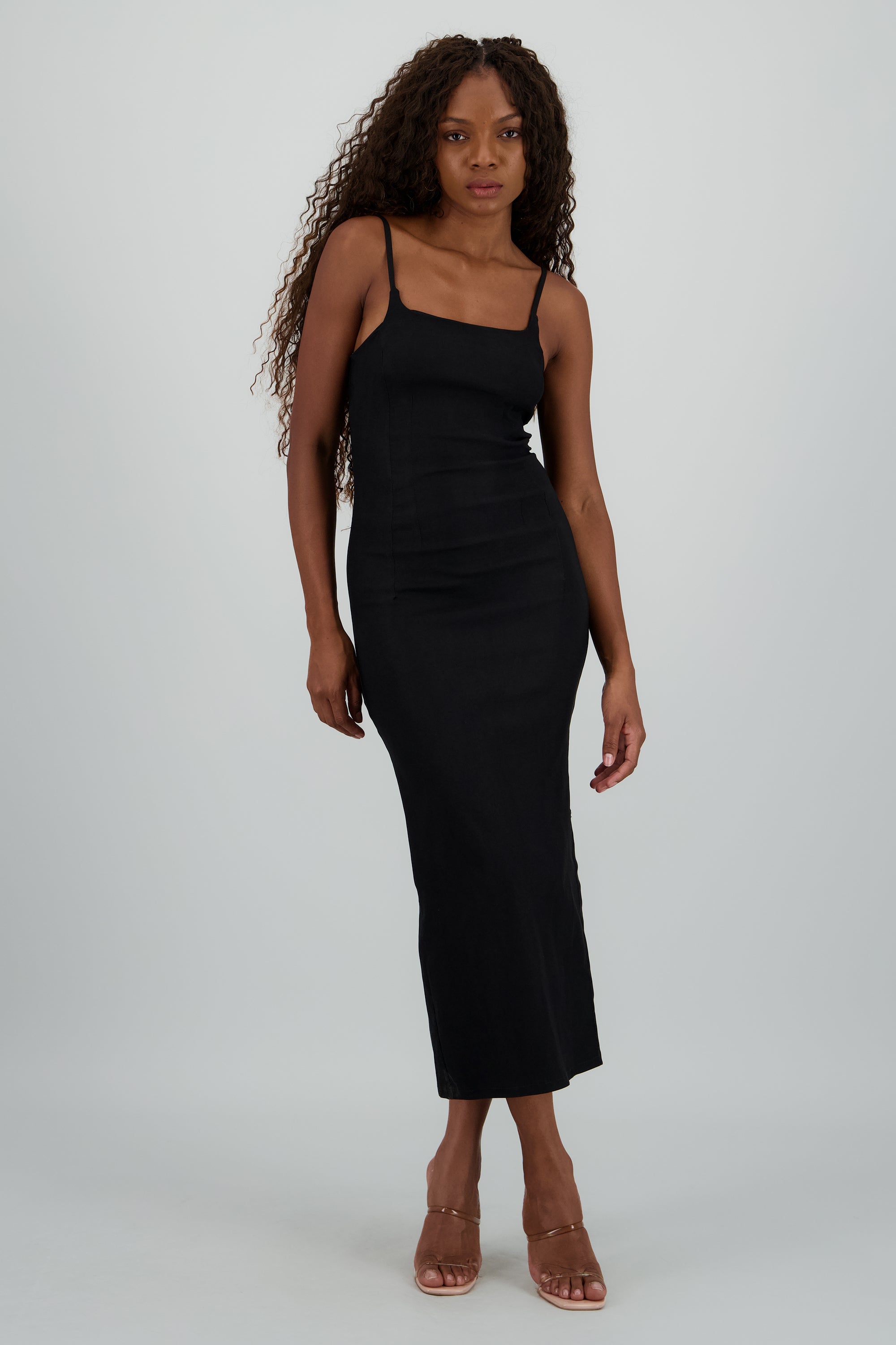 Vestido midi tirantes detalle cortes NEGRO