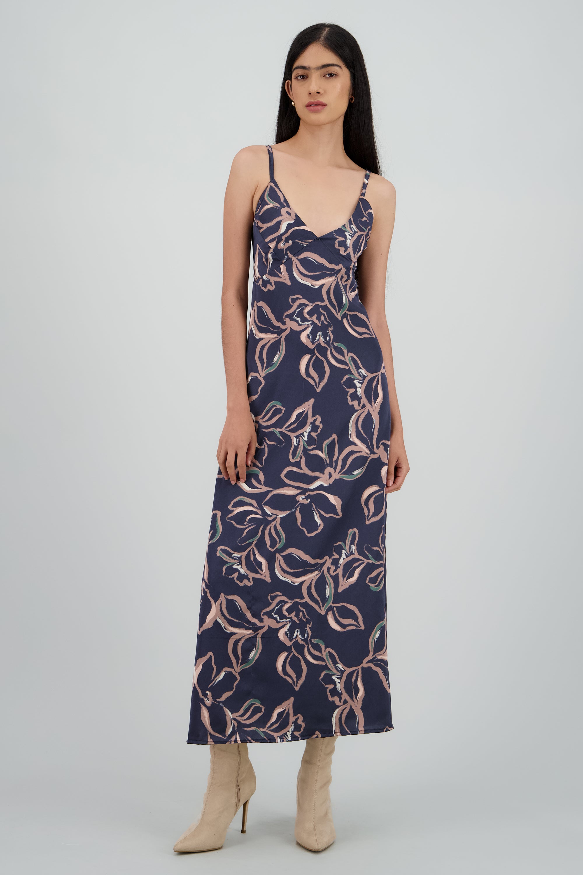 Vestido de tirantes esrampado flores MARINO COMBO