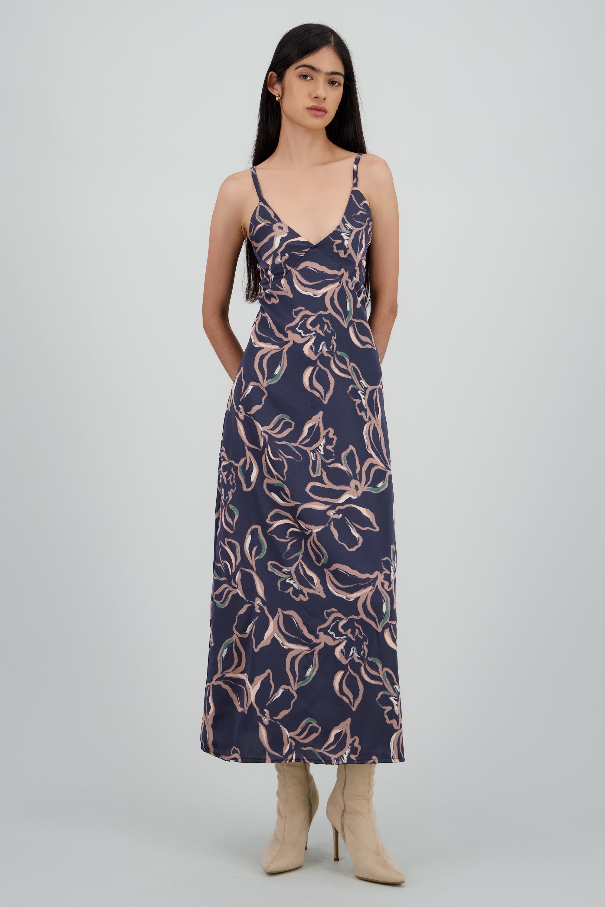 Vestido de tirantes esrampado flores MARINO COMBO