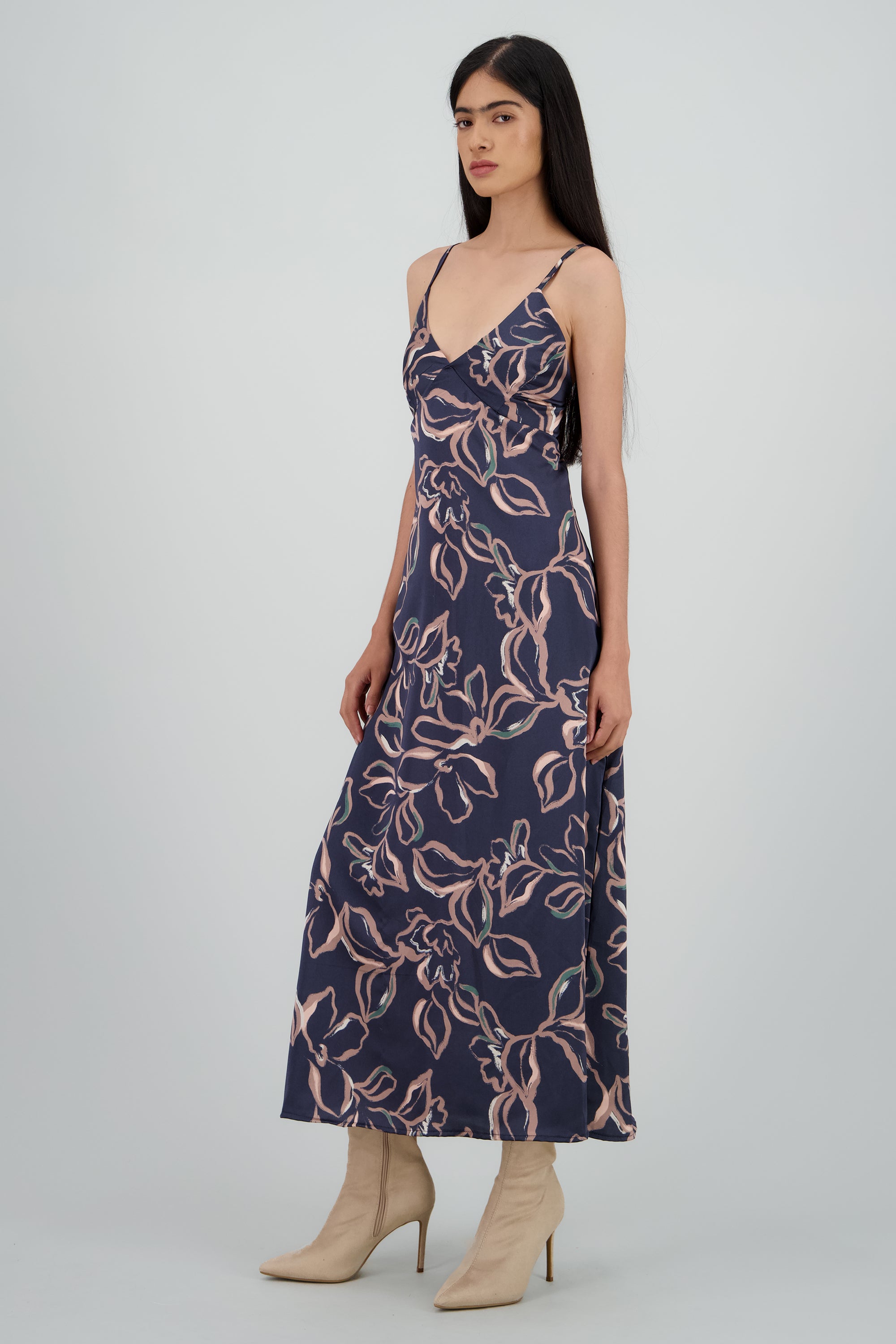Vestido de tirantes esrampado flores MARINO COMBO