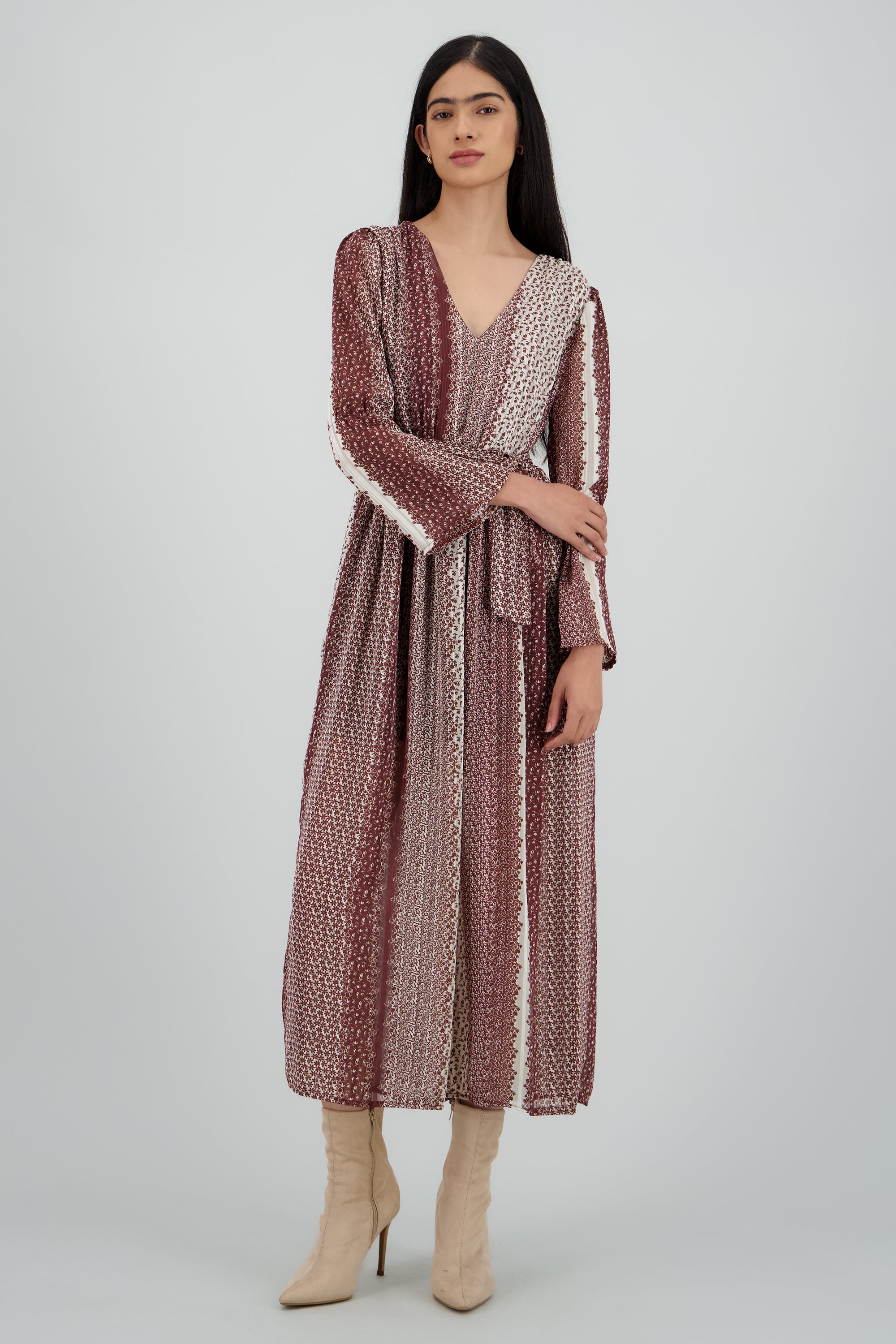 Vestido midi de manga campana estampado estampado CAFE COMBO