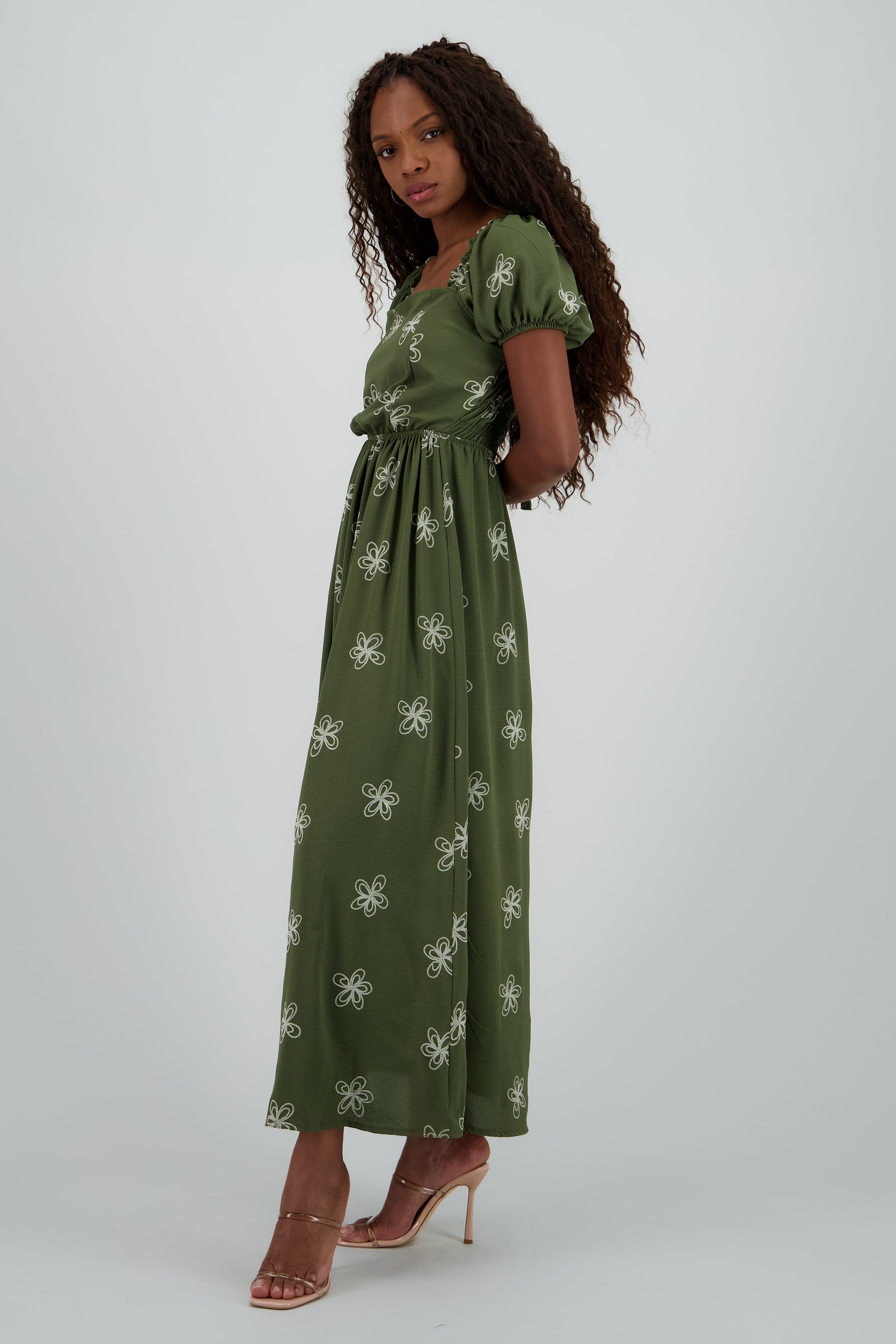 Vestido largo con escote en la espalda VERDE COMBO