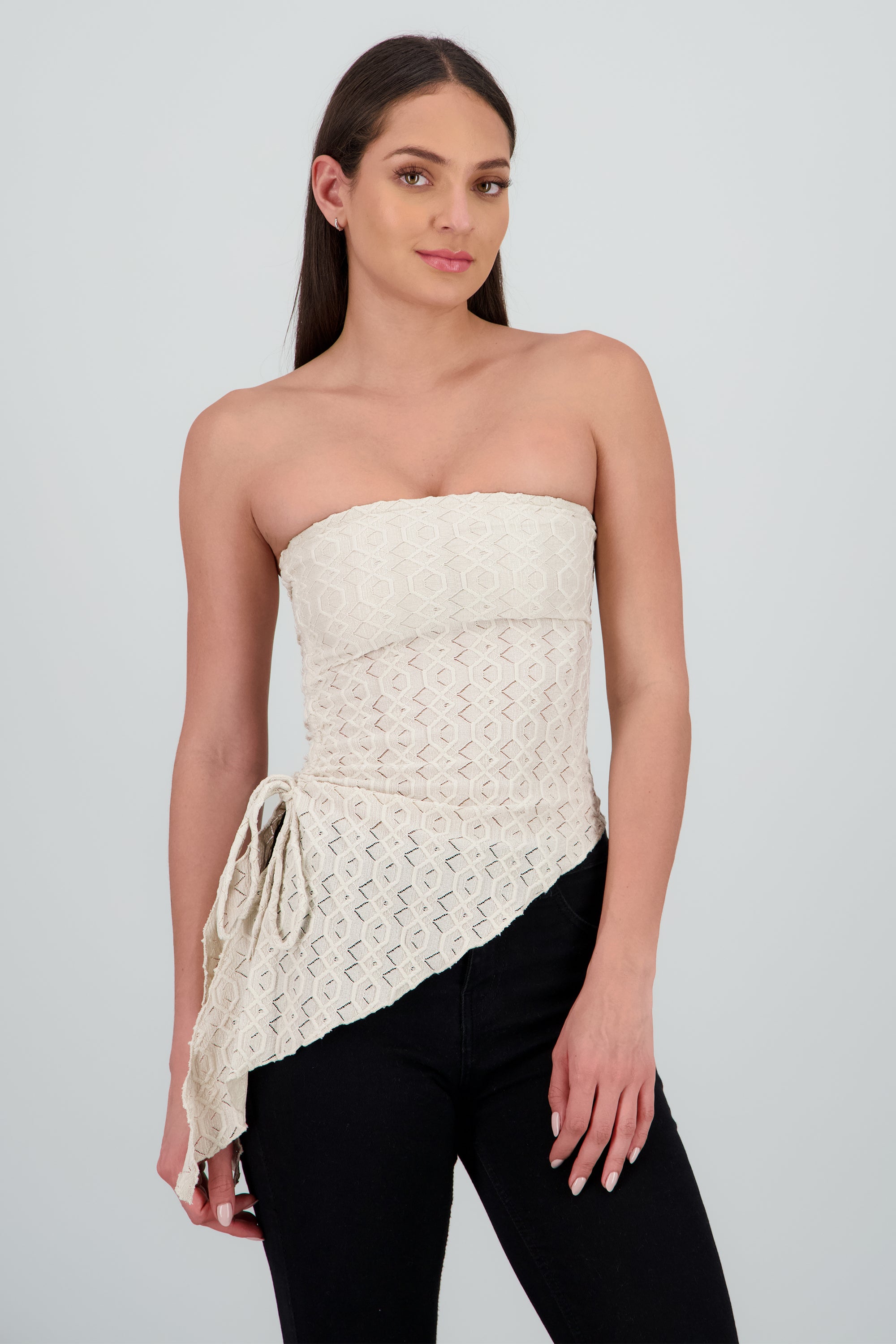 Top tubo abertura al costado textura KHAKI