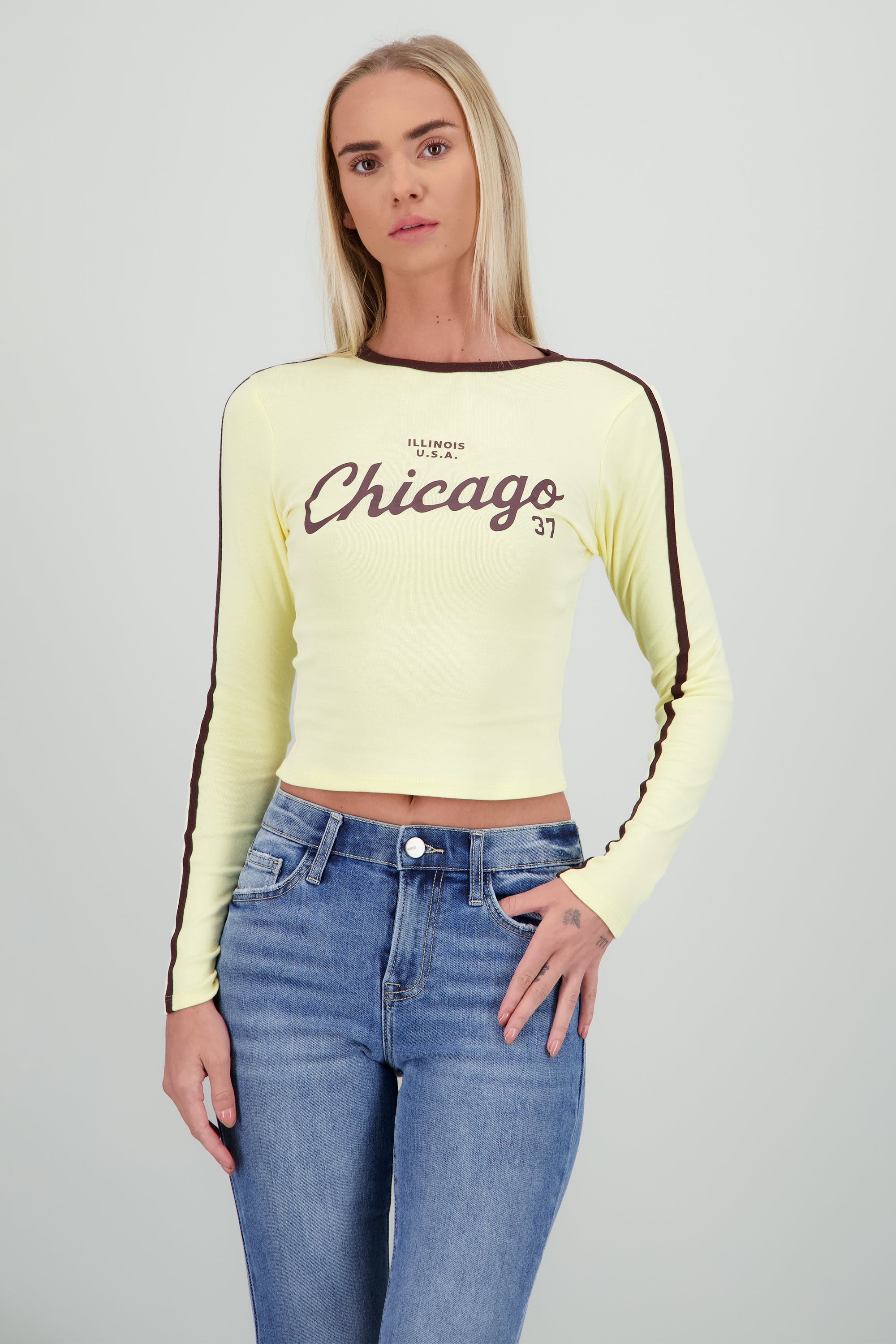 Top lineas contraste manga larga AMARILLO COMBO