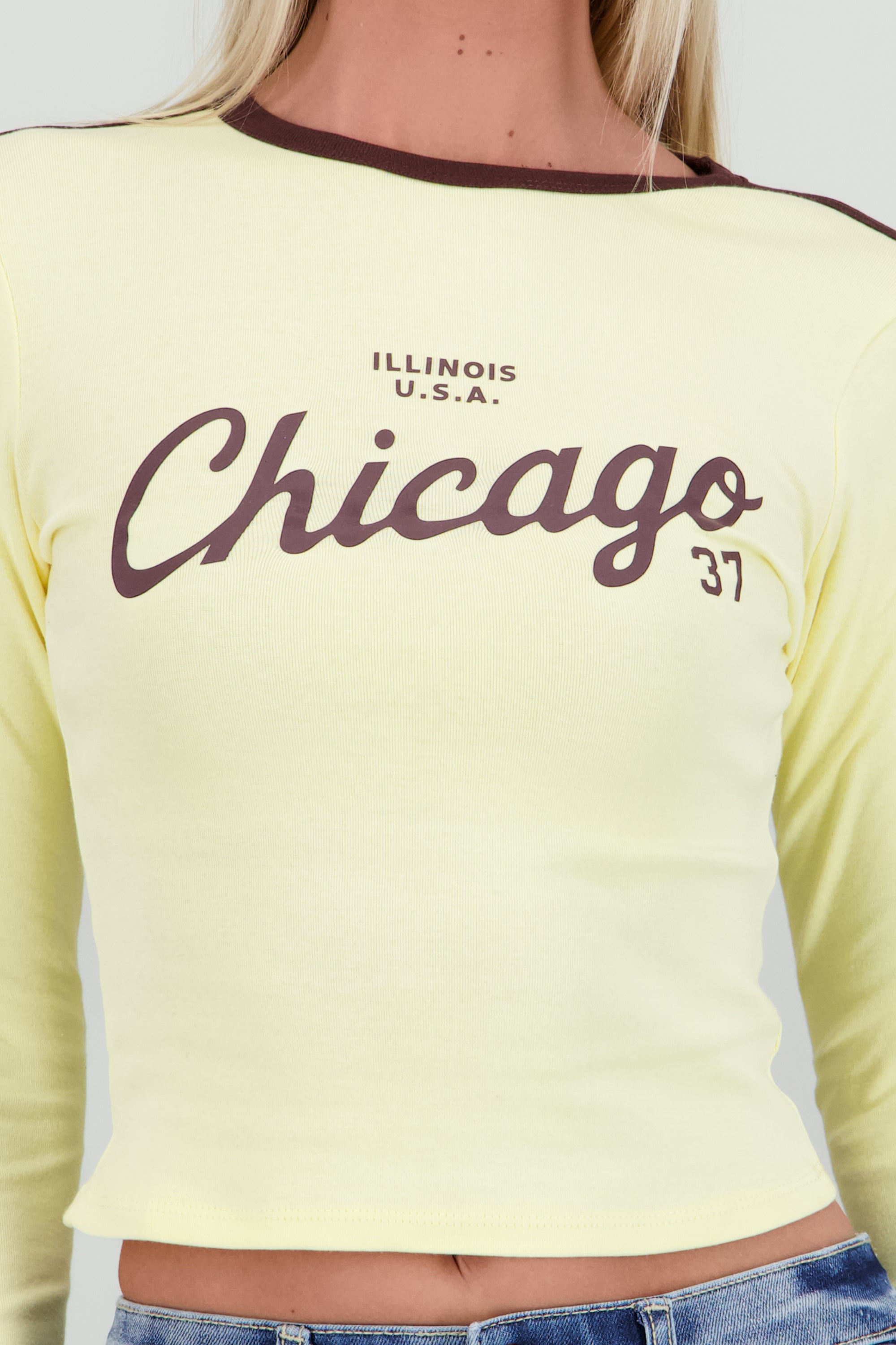 Top lineas contraste manga larga AMARILLO COMBO