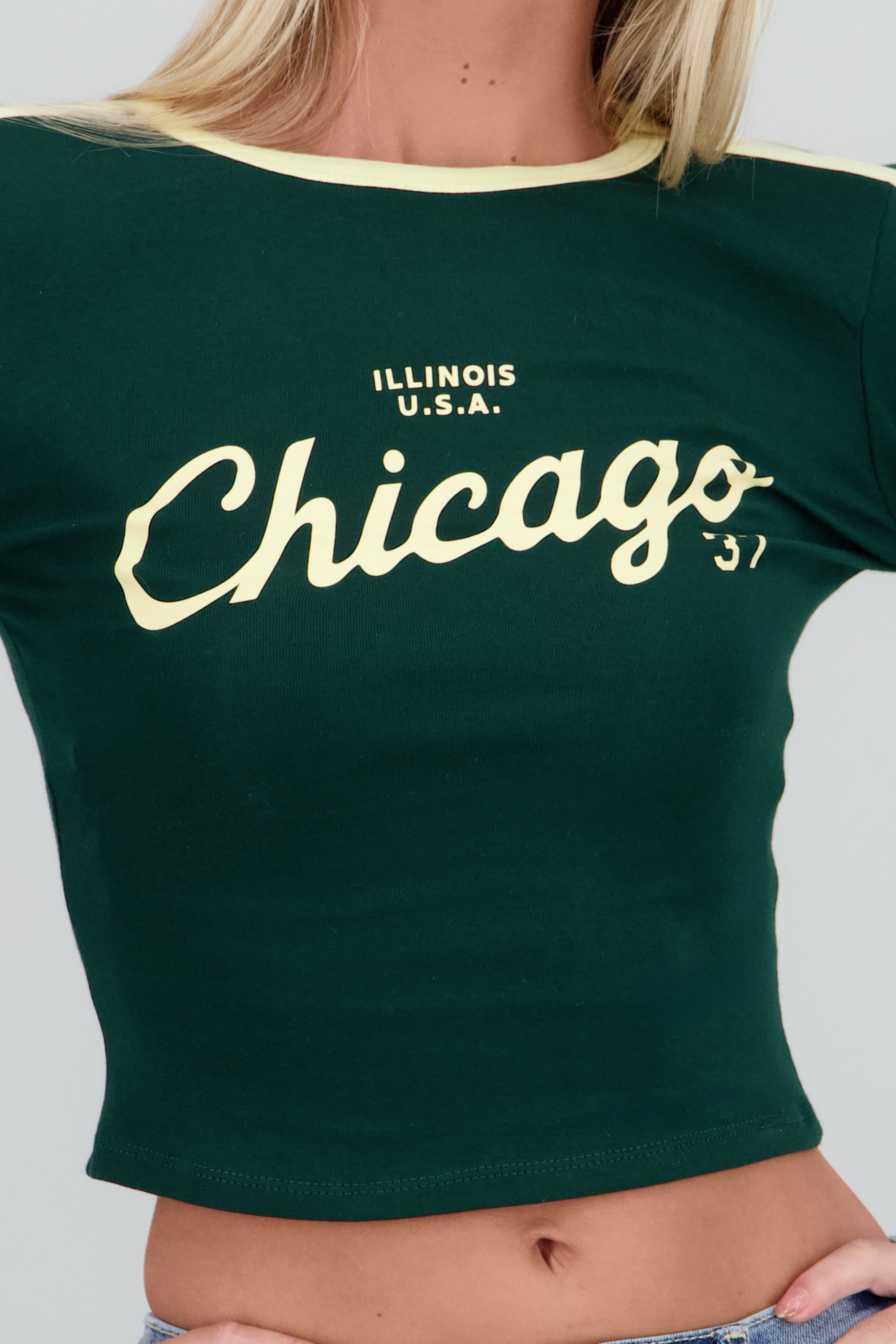 Top lineas contraste manga larga VERDE CAZADOR