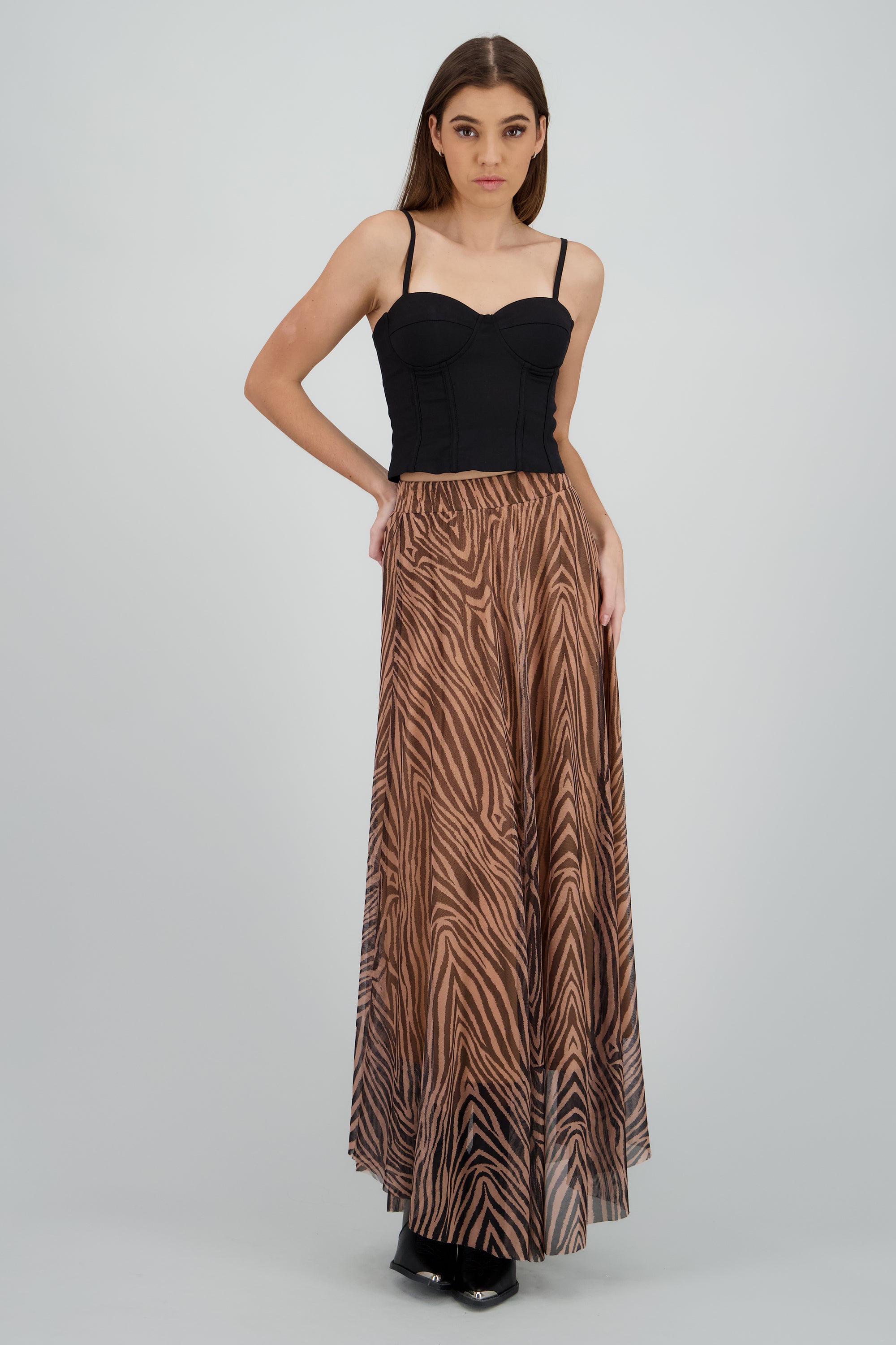 Falda maxi lisa amplia CHOCOLATE