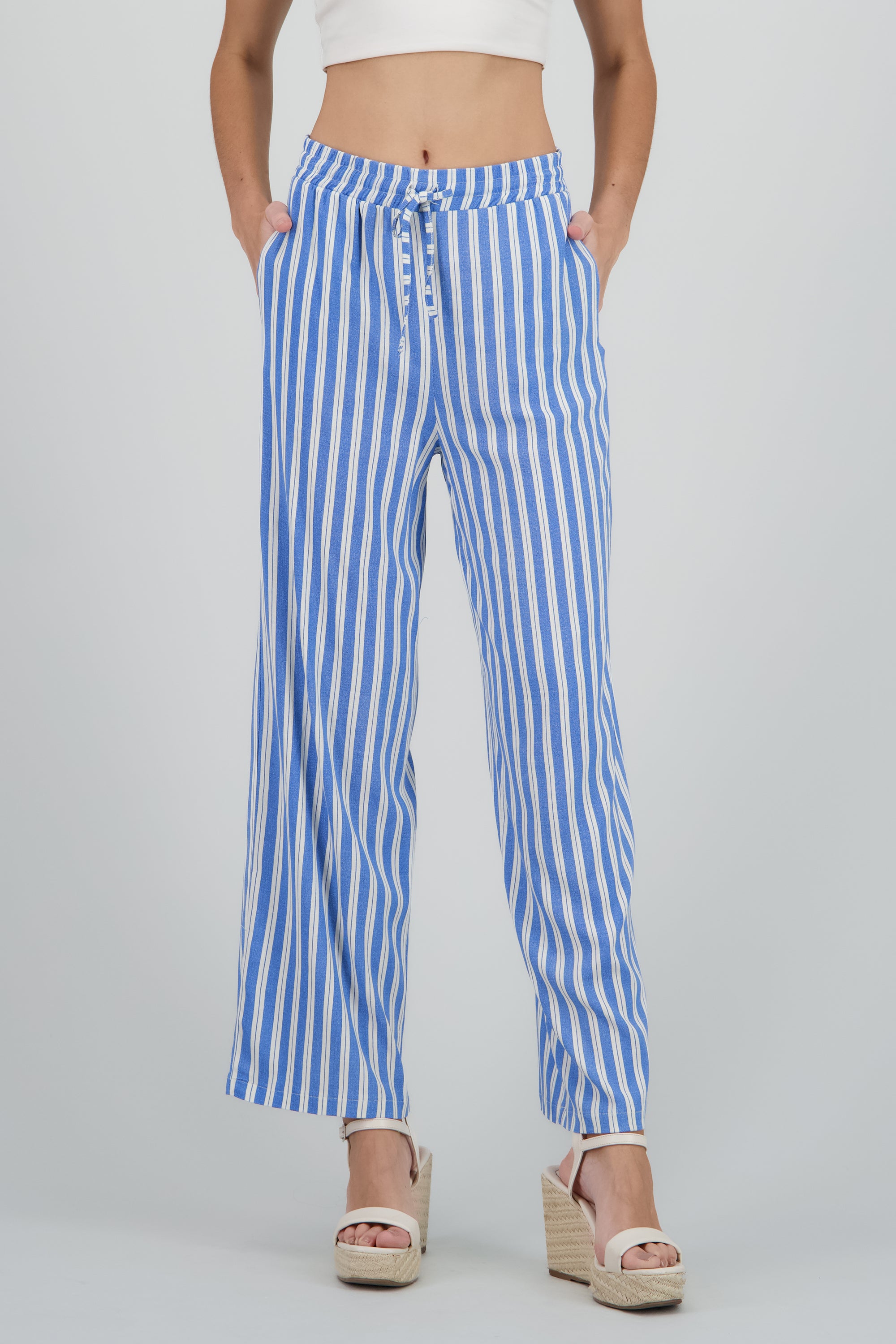 Pantalon recto estampado rayas AZUL COMBO