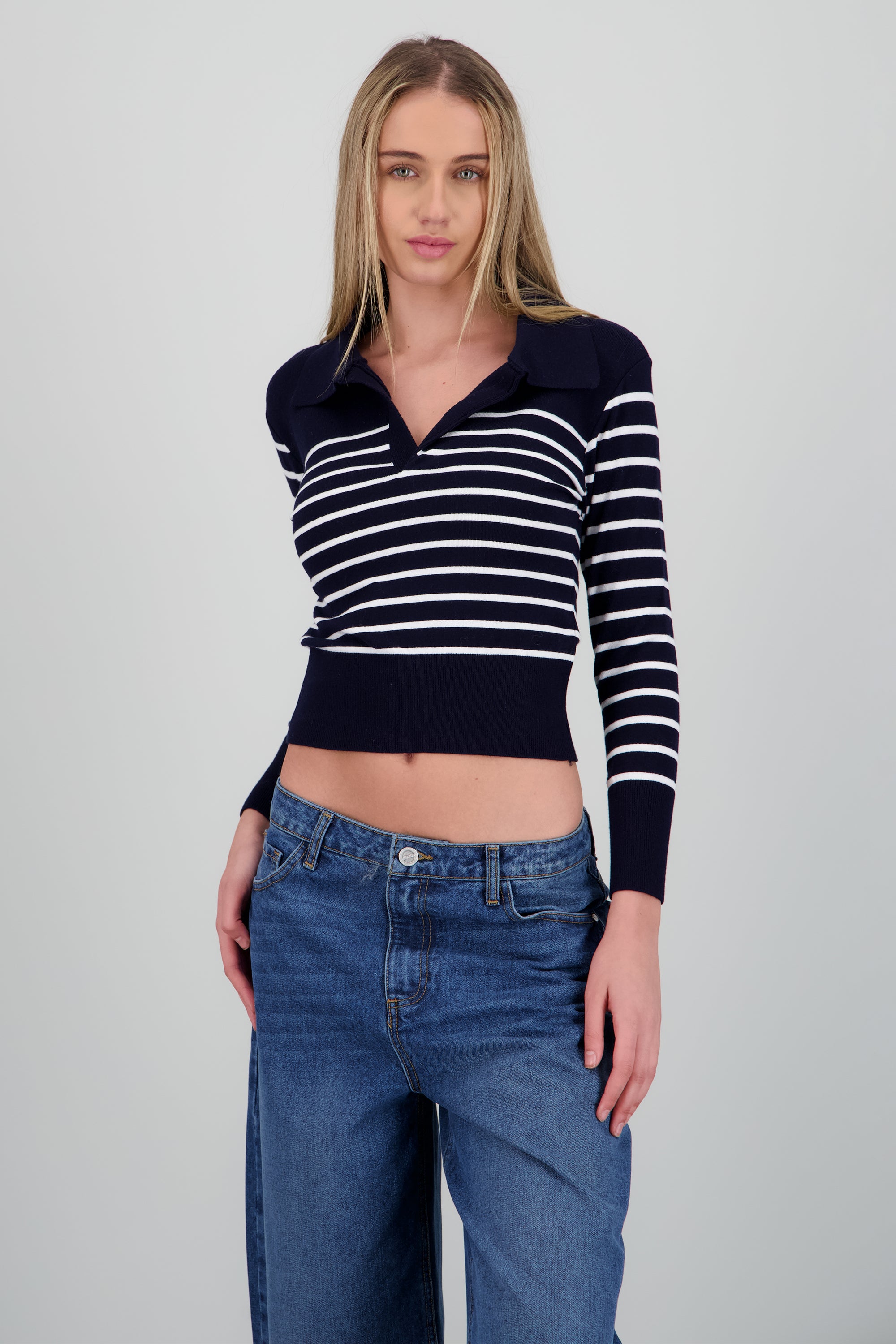 Sueter rayas cuello polo MARINO COMBO