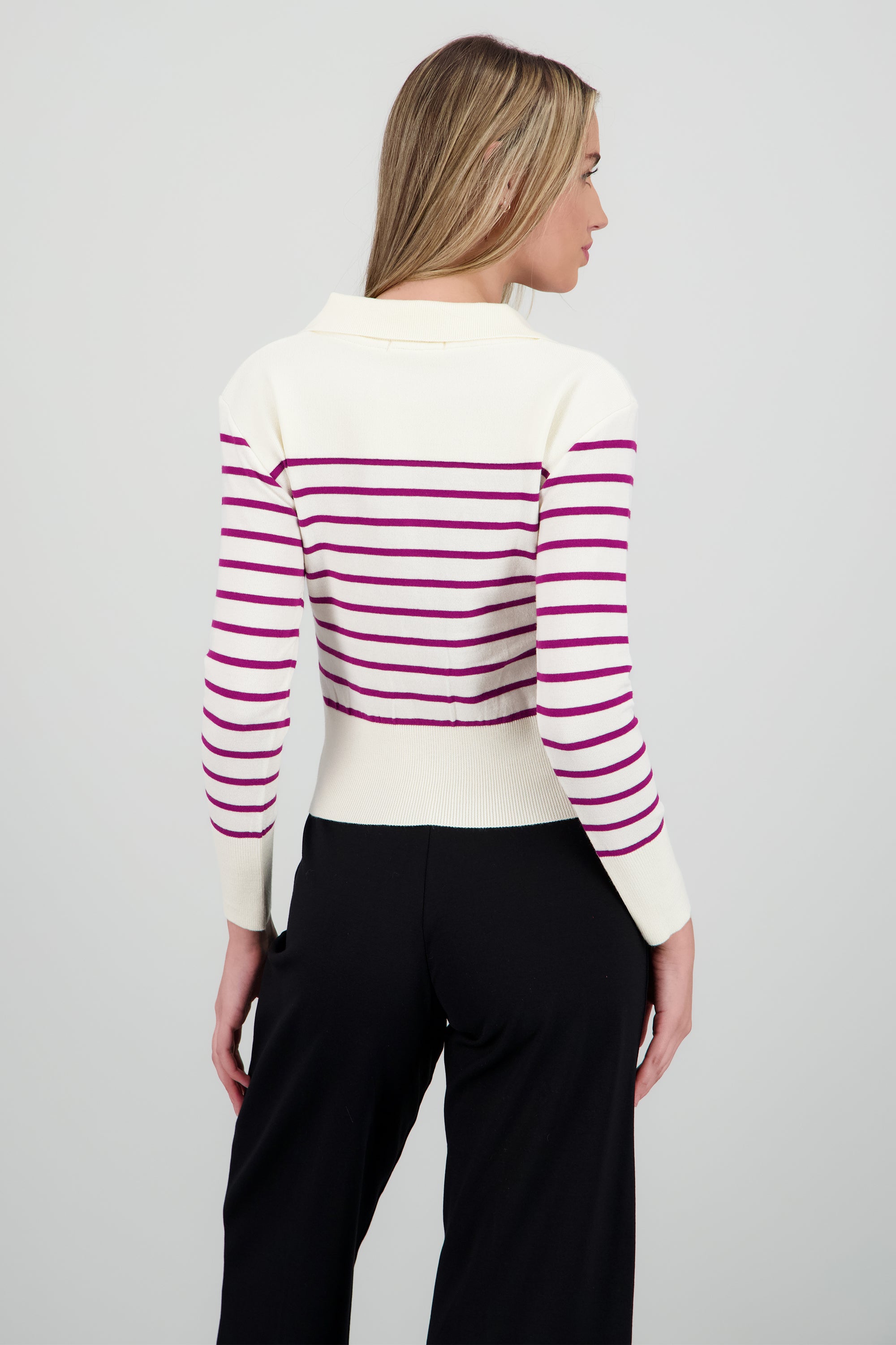 Sueter rayas cuello polo VINO