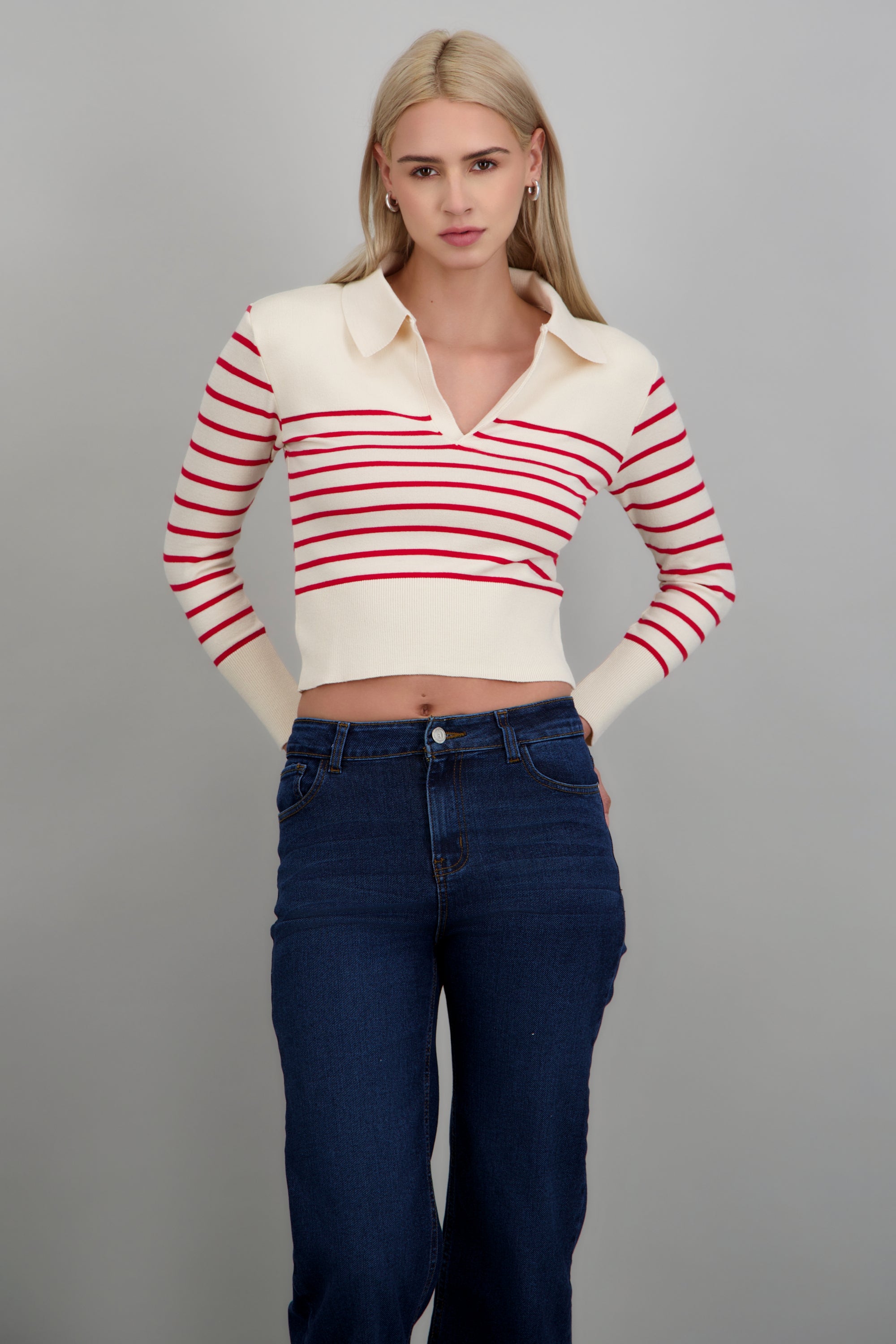 Sueter rayas cuello polo ROJO COMBO