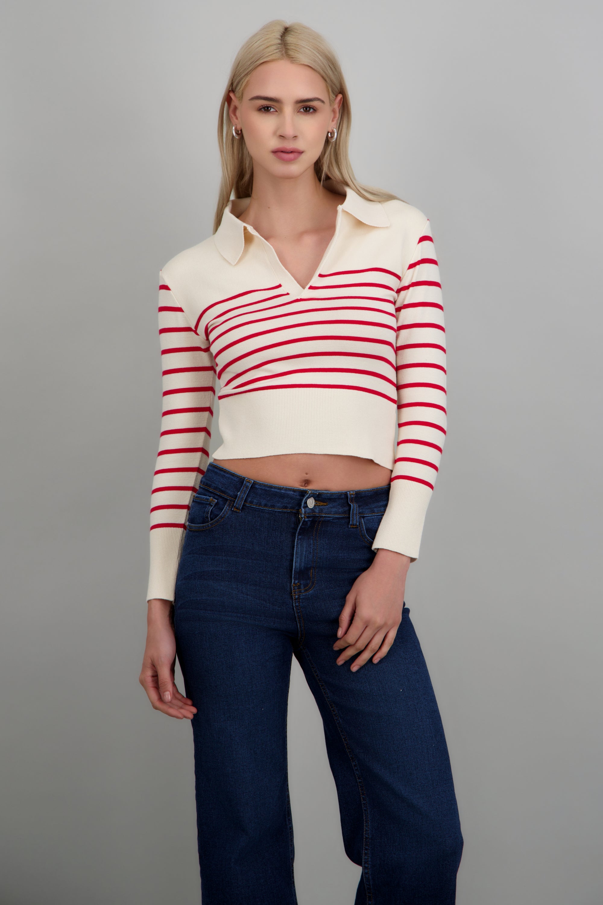 Sueter rayas cuello polo ROJO COMBO
