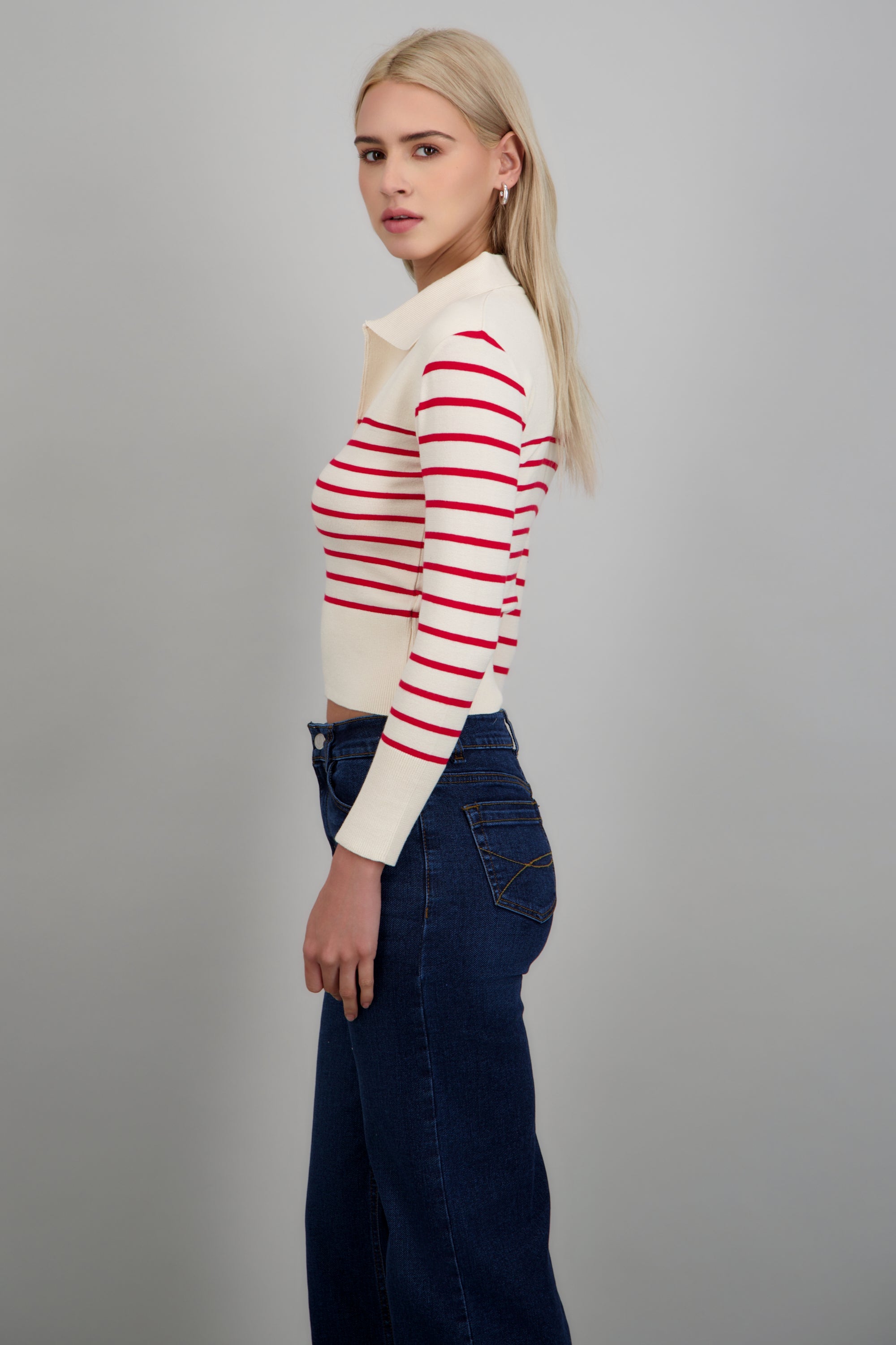 Sueter rayas cuello polo ROJO COMBO