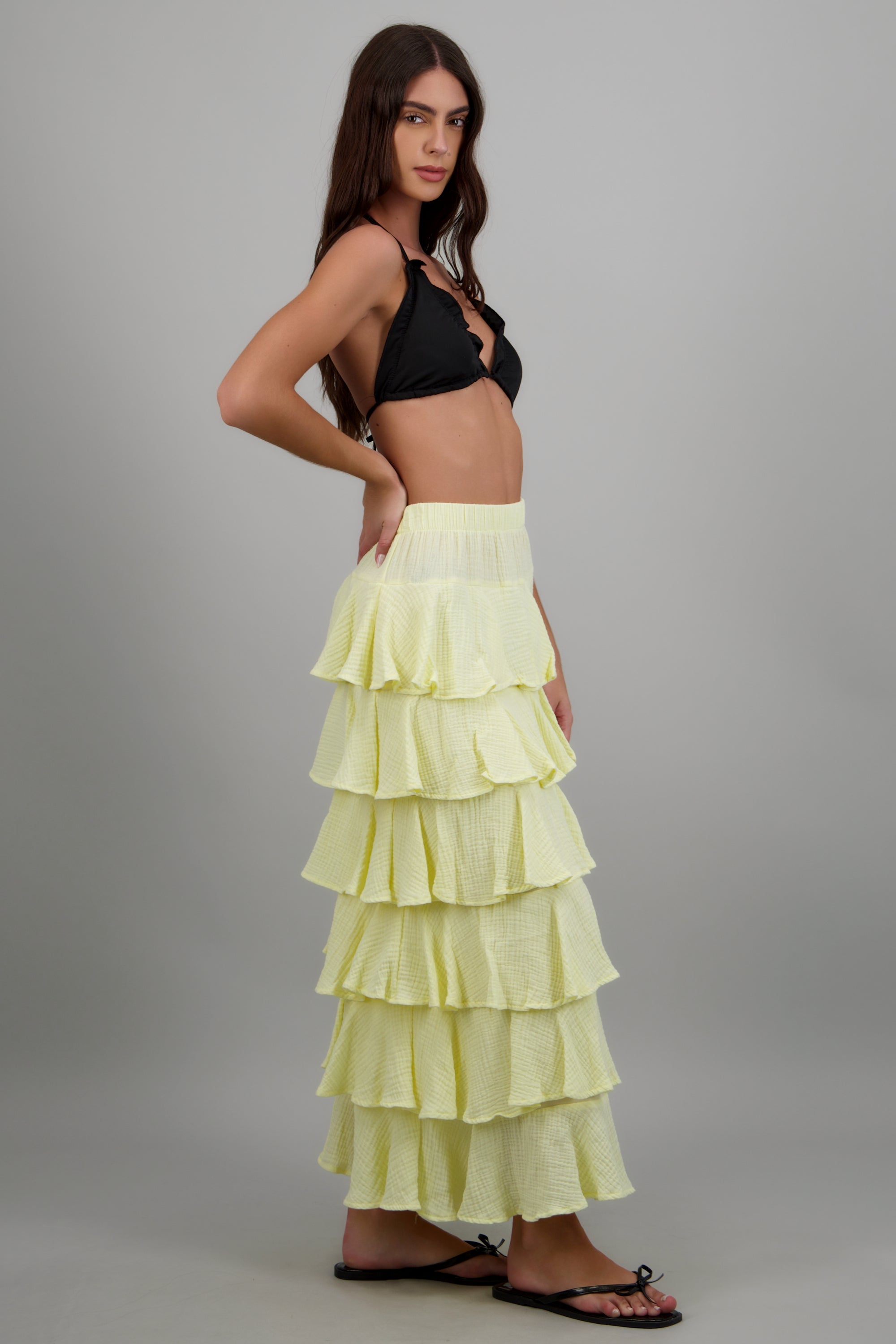 Falda maxi olanes ligera AMARILLO PASTEL