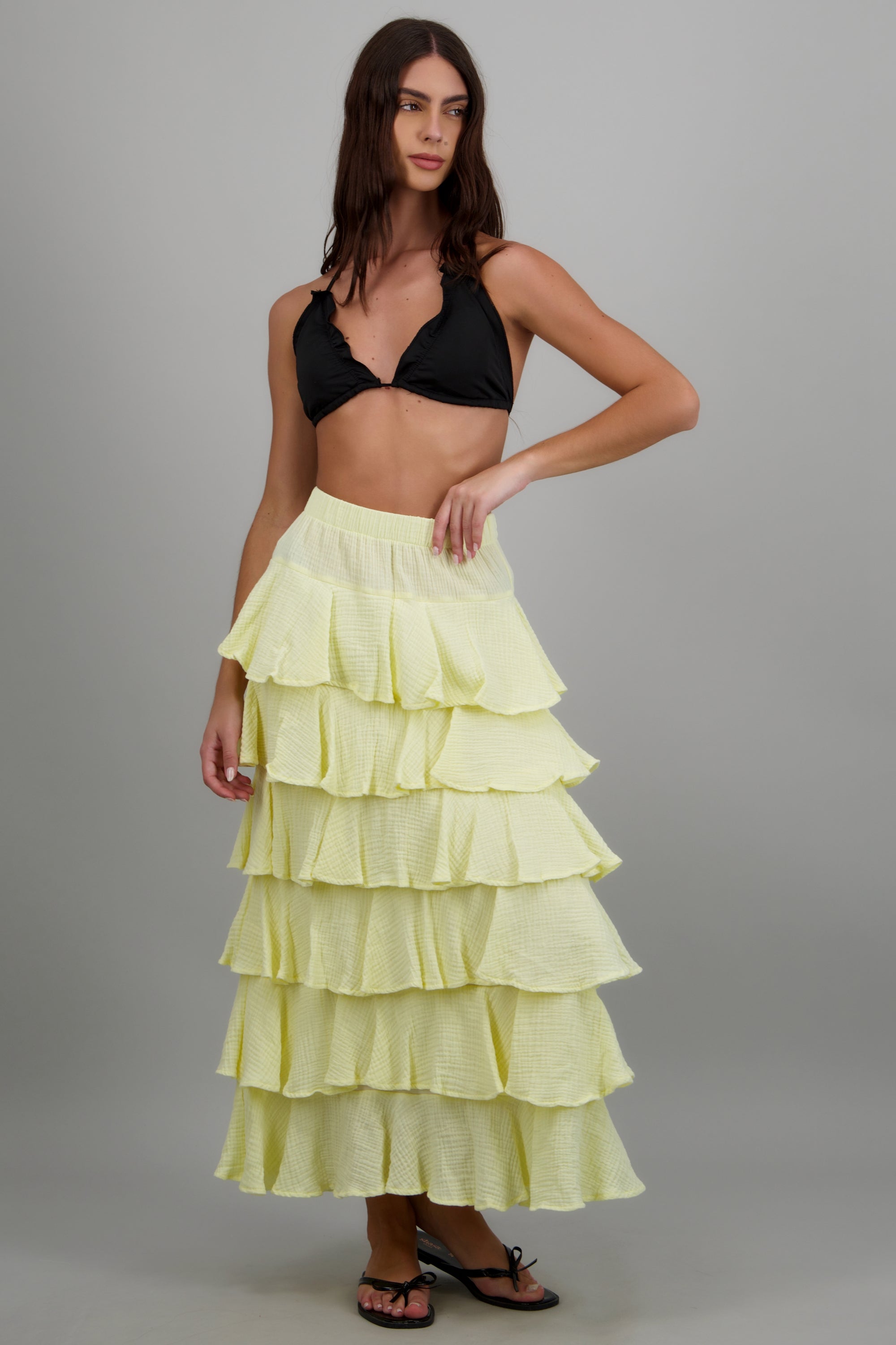 Falda maxi olanes ligera AMARILLO PASTEL