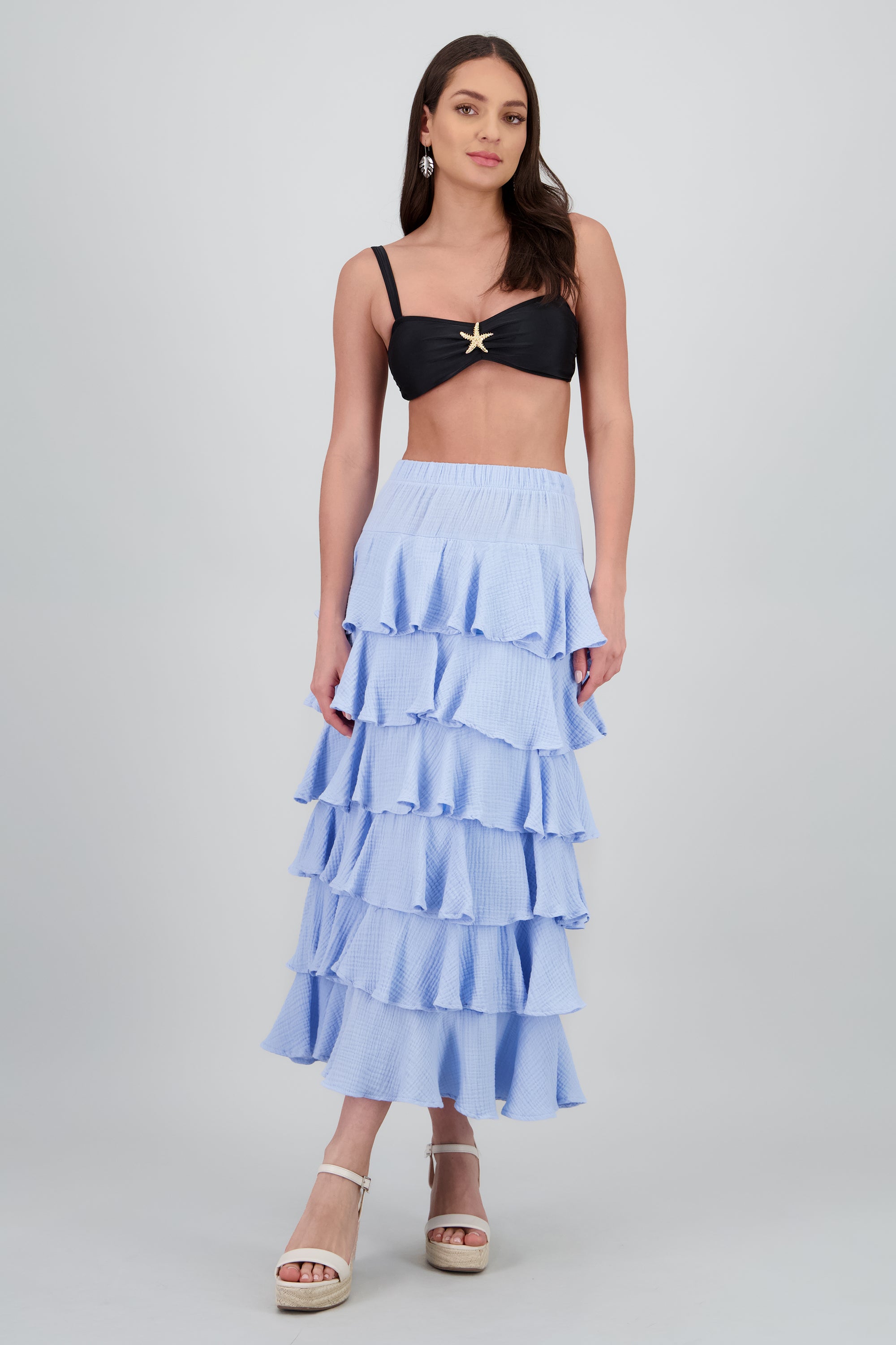 Falda maxi olanes ligera AZUL PASTEL